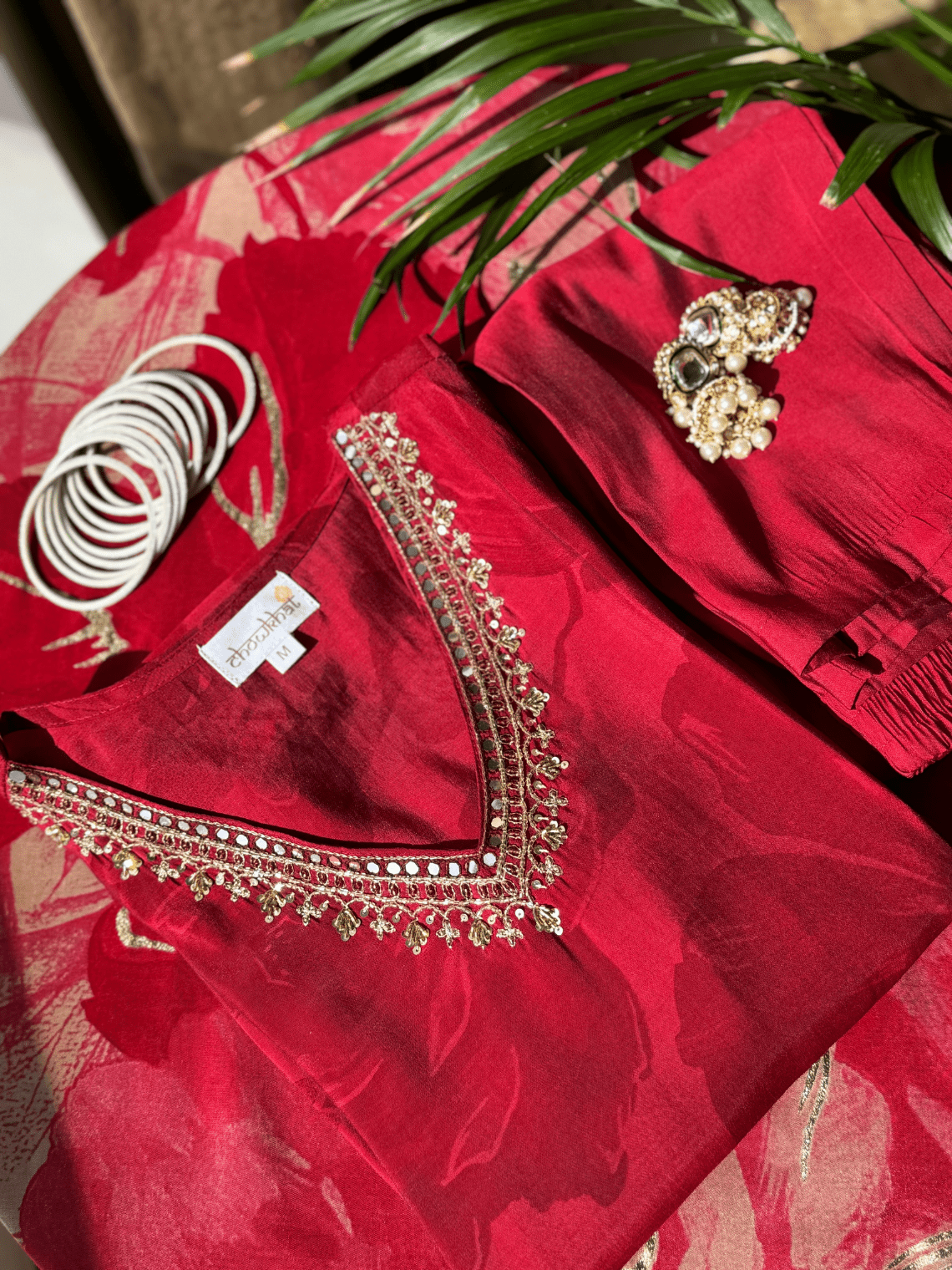 Srisha Hand Embroidered Printed Muslin 3 Piece Stitched Suit Set - Chowkhat Lifestyle