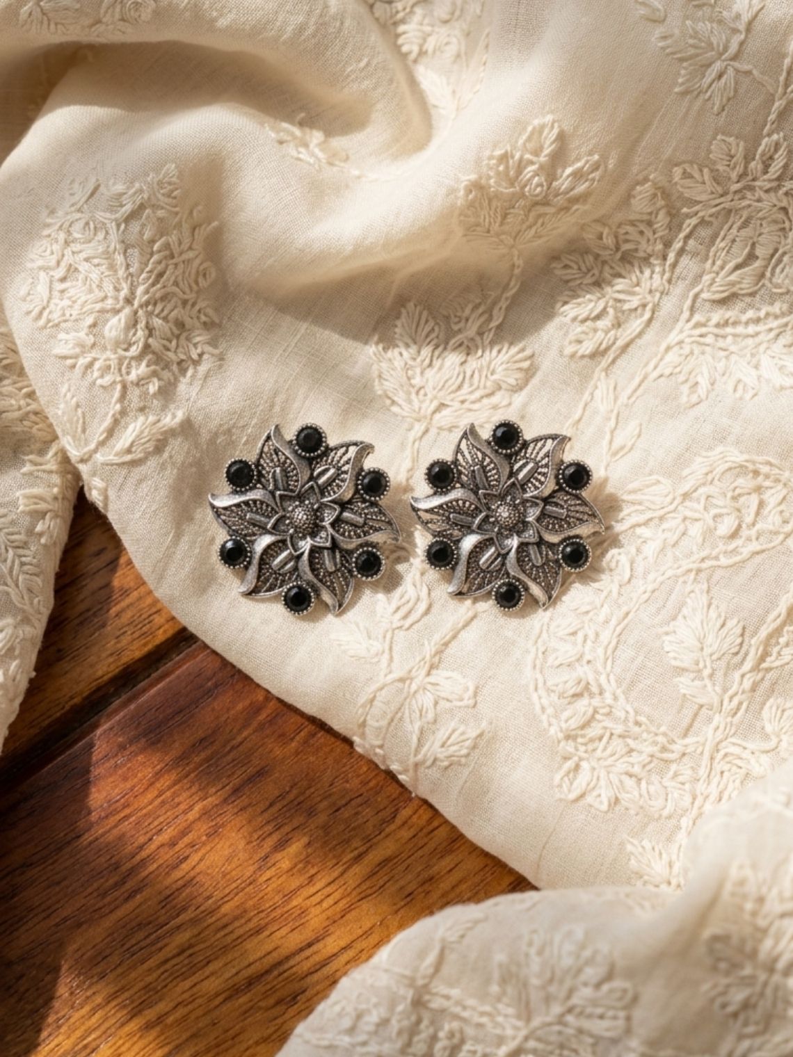 Flower German Oxidised Earrings - Chowkhat Lifestyle