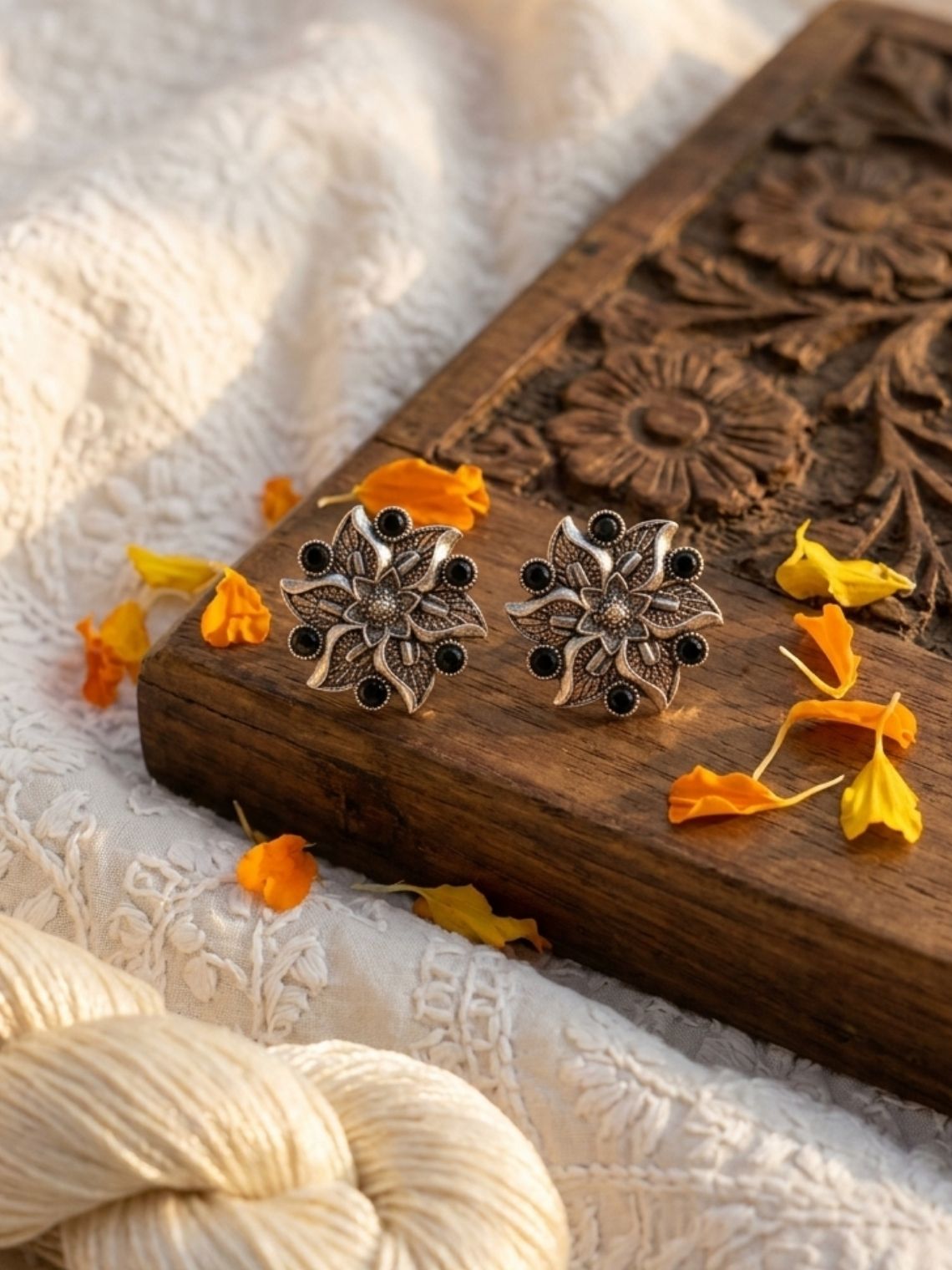 Flower German Oxidised Earrings - Chowkhat Lifestyle
