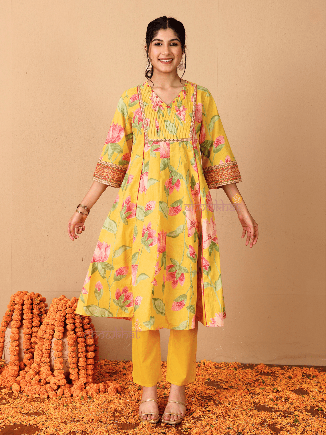 Tanvi Hand Printed 3 Piece Nyra Style Stitched Suit Set with Handwork - Chowkhat Lifestyle