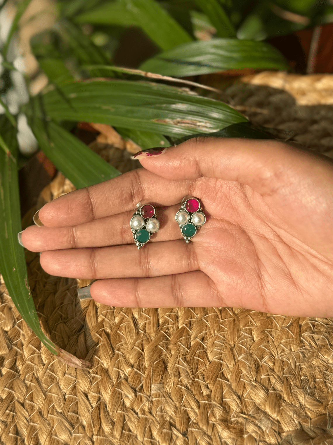 German Silver Polki Stud Earrings - Chowkhat Lifestyle