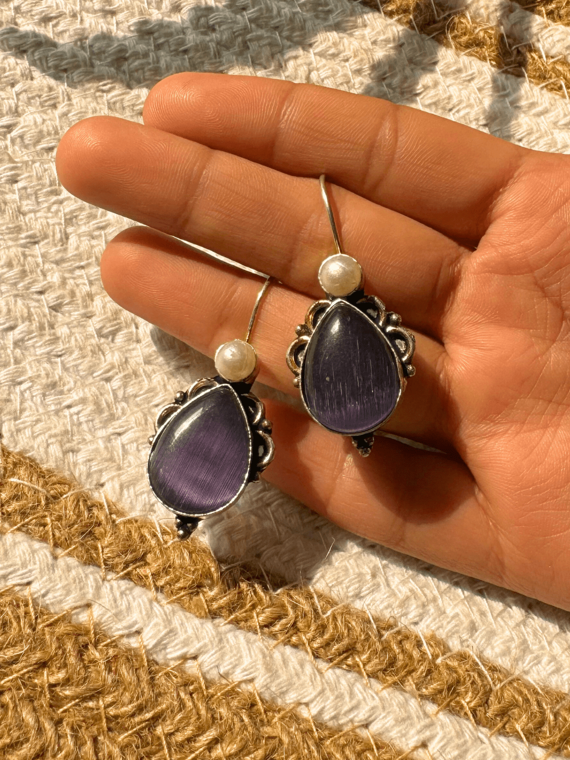 German Silver Hanging Pearl Earrings - Chowkhat Lifestyle