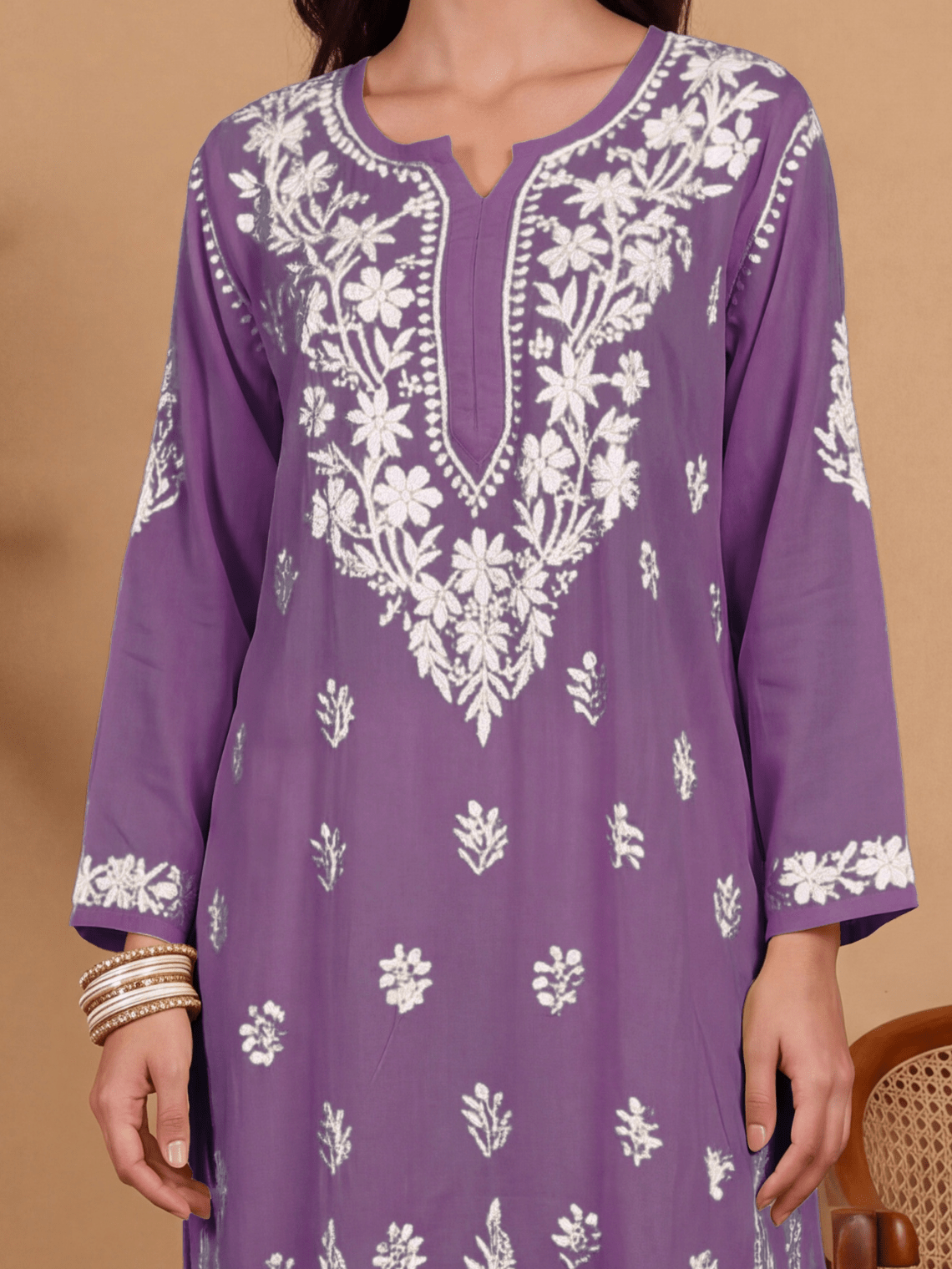 Nitara Modal Straight Long Chikankari Kurti - Chowkhat Lifestyle