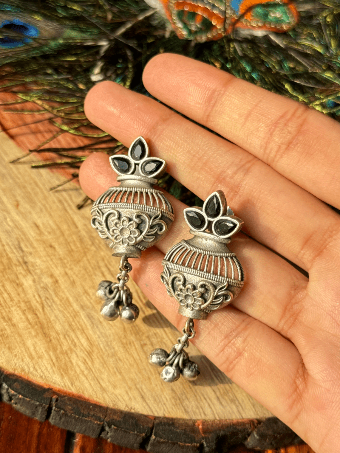 German Silver Oxidised Latkan Earrings - Chowkhat Lifestyle