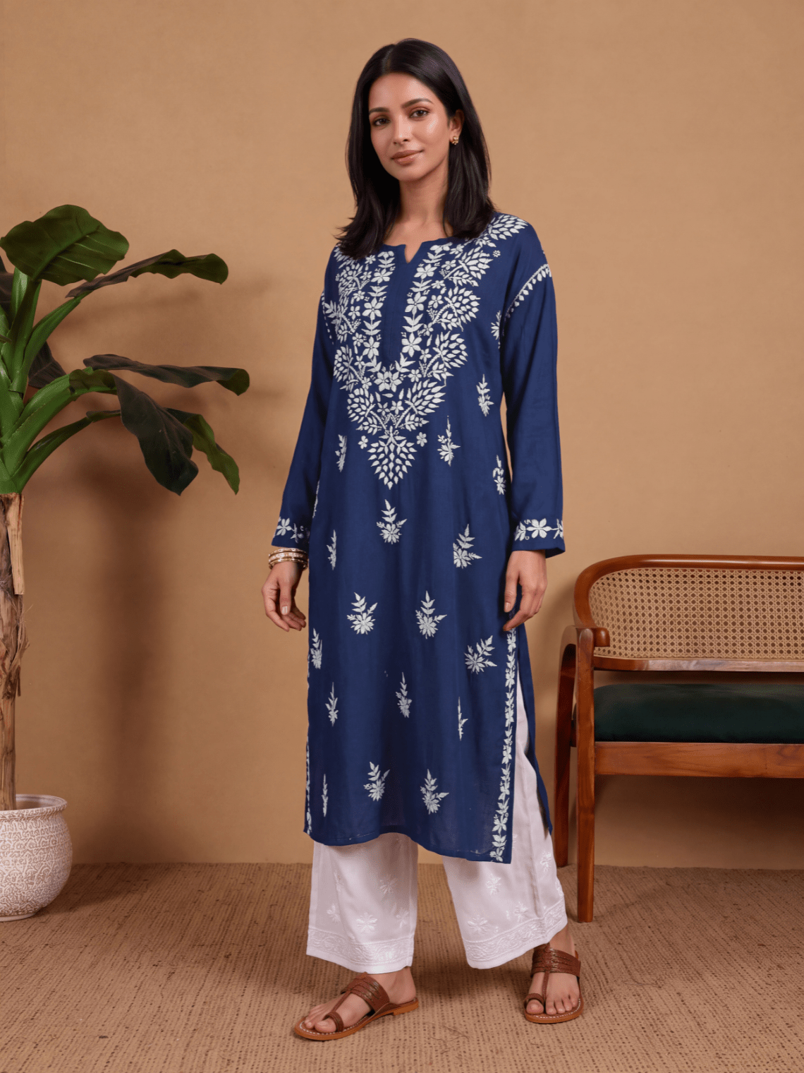 Kritika Rayon Straight Long Chikankari Kurti - Chowkhat Lifestyle