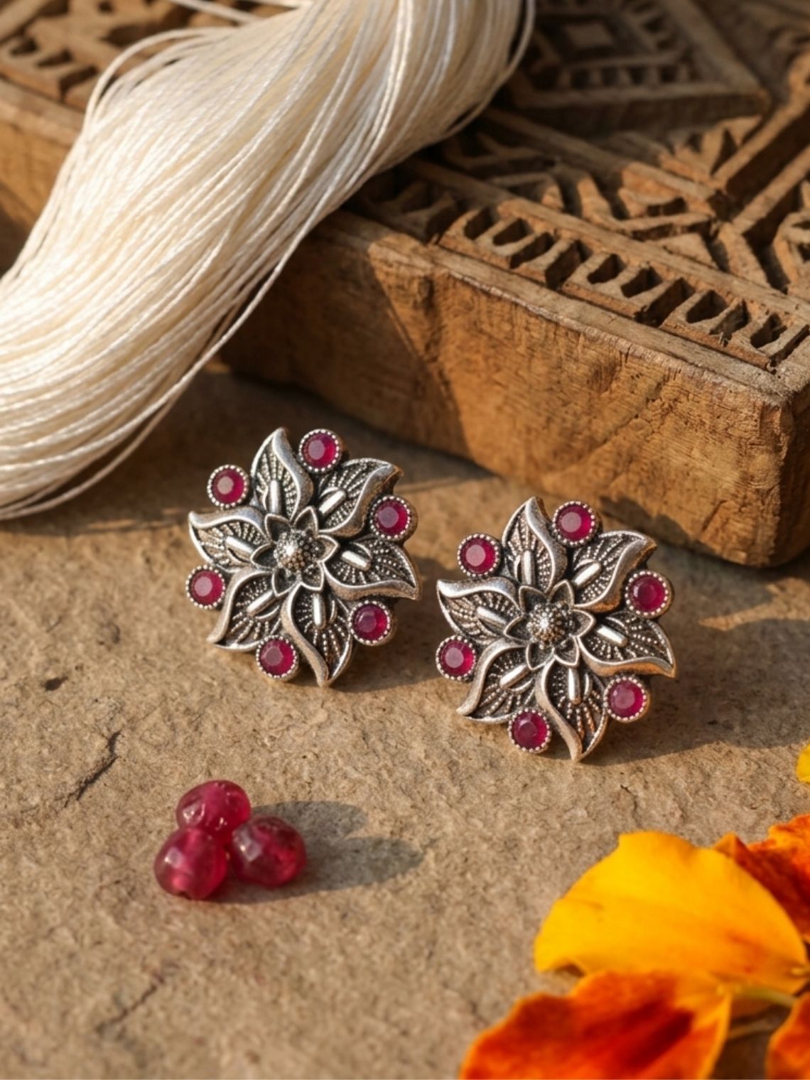 Flower German Oxidised Earrings - Chowkhat Lifestyle