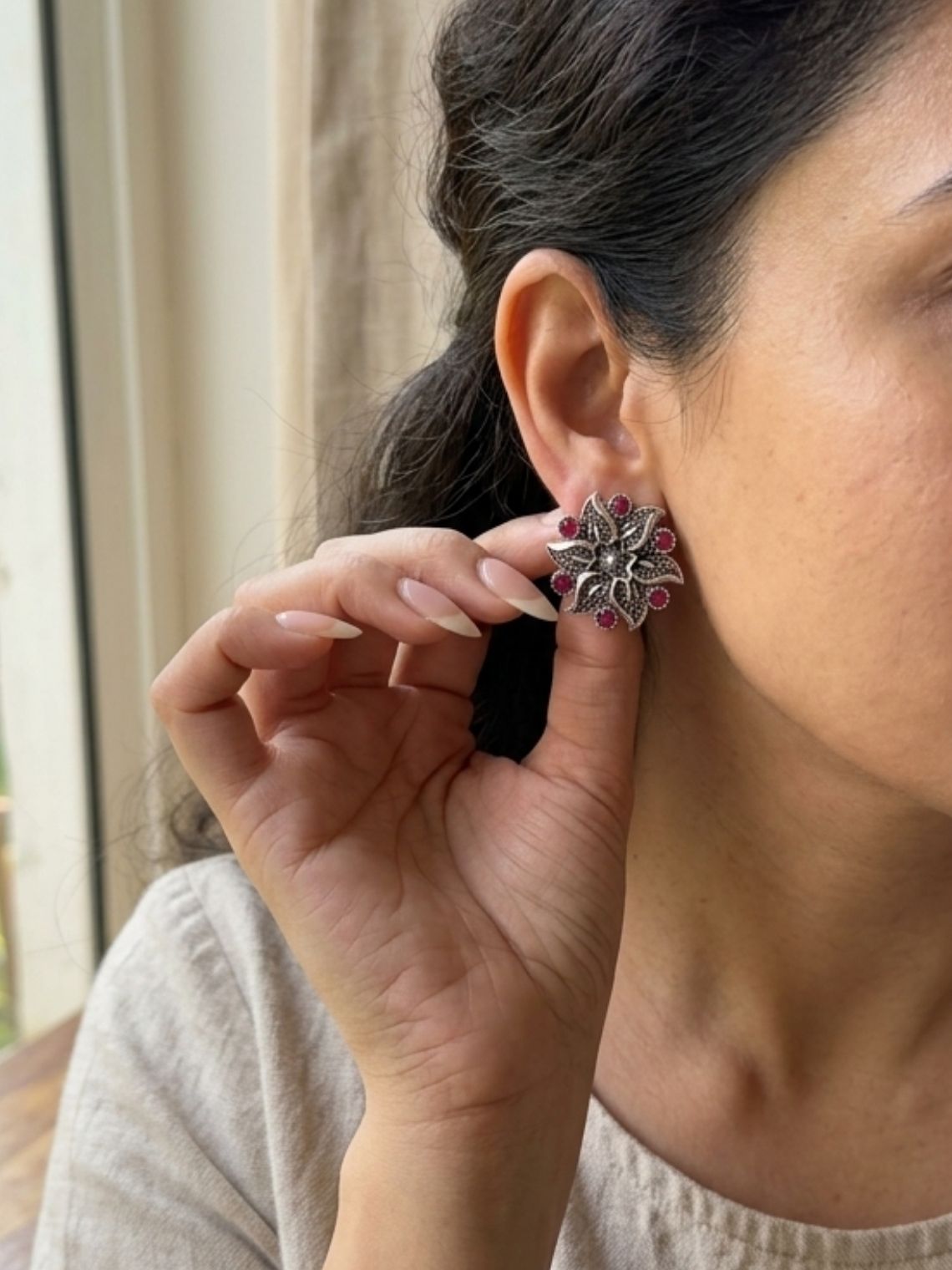 Flower German Oxidised Earrings - Chowkhat Lifestyle