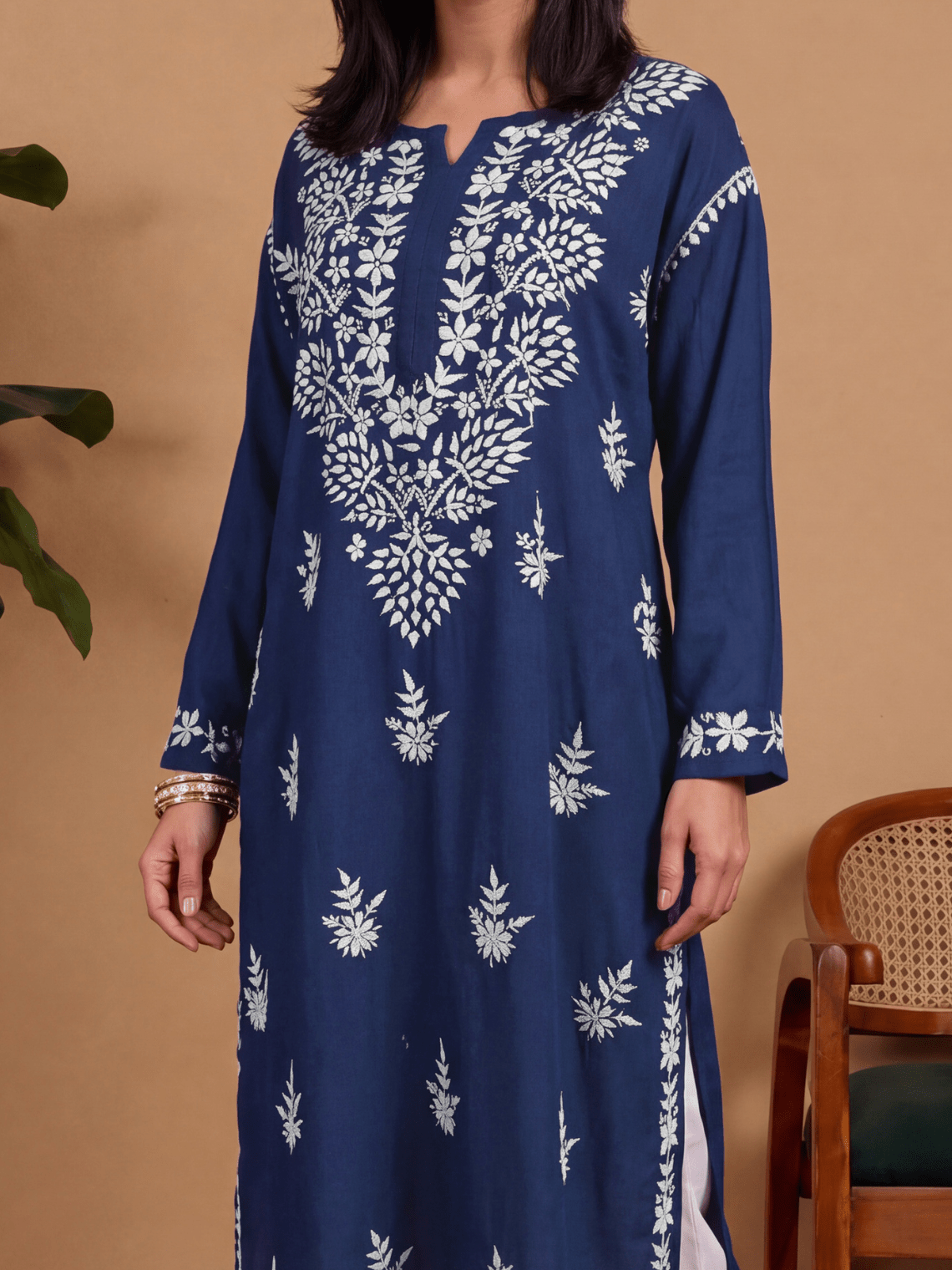 Kritika Rayon Straight Long Chikankari Kurti - Chowkhat Lifestyle