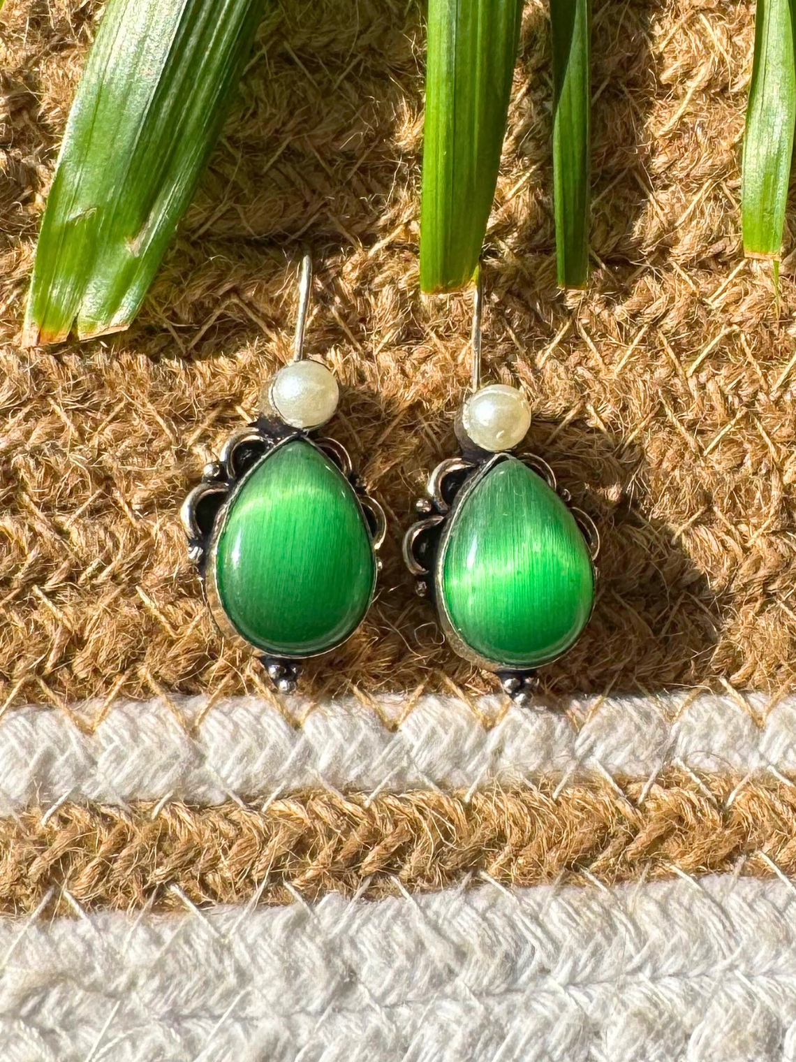 German Silver Hanging Pearl Earrings - Chowkhat Lifestyle