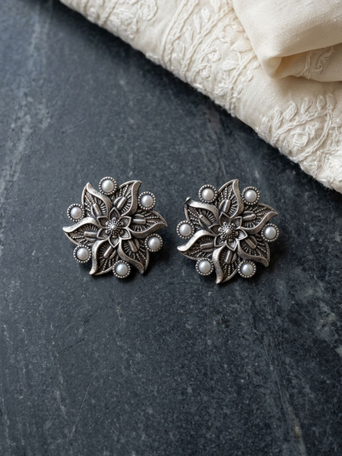 Flower German Oxidised Earrings - Chowkhat Lifestyle