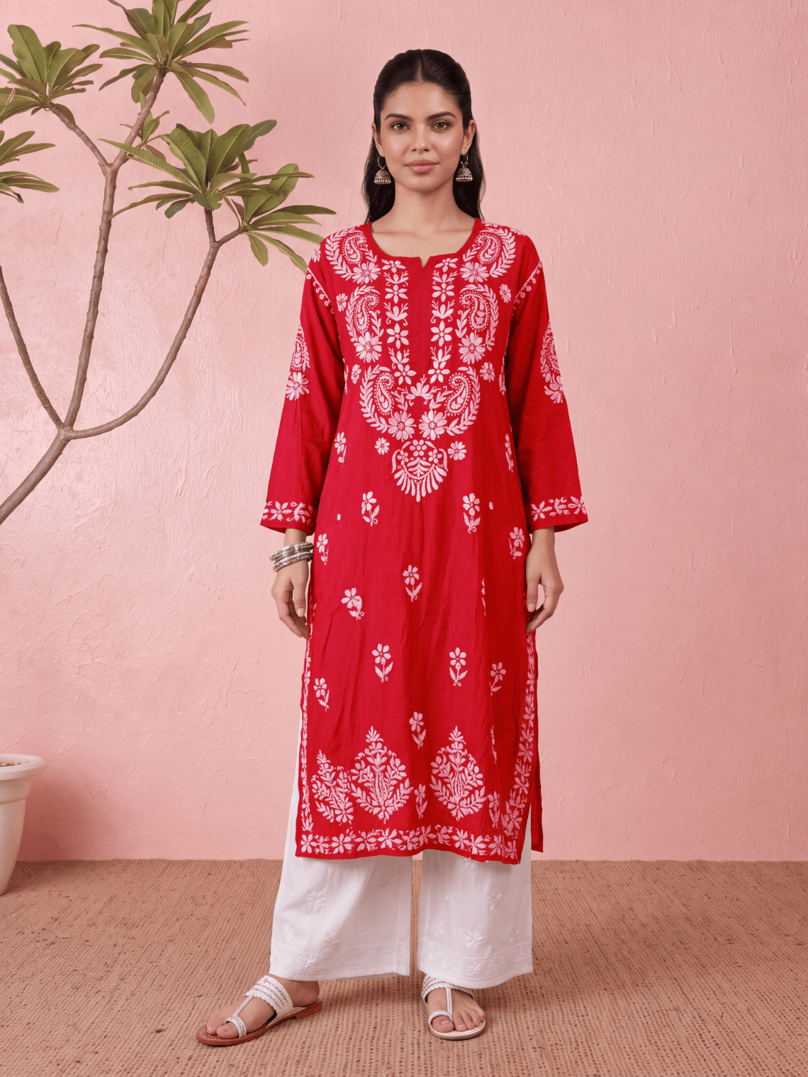 Niva Modal Straight Long Chikankari Kurti - Chowkhat Lifestyle