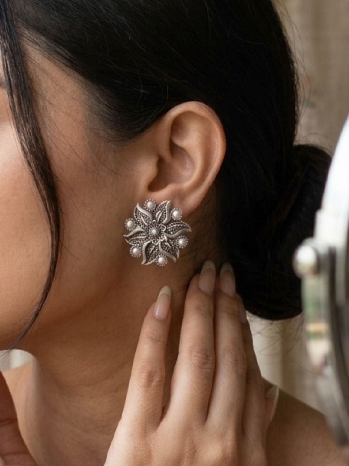 Flower German Oxidised Earrings - Chowkhat Lifestyle