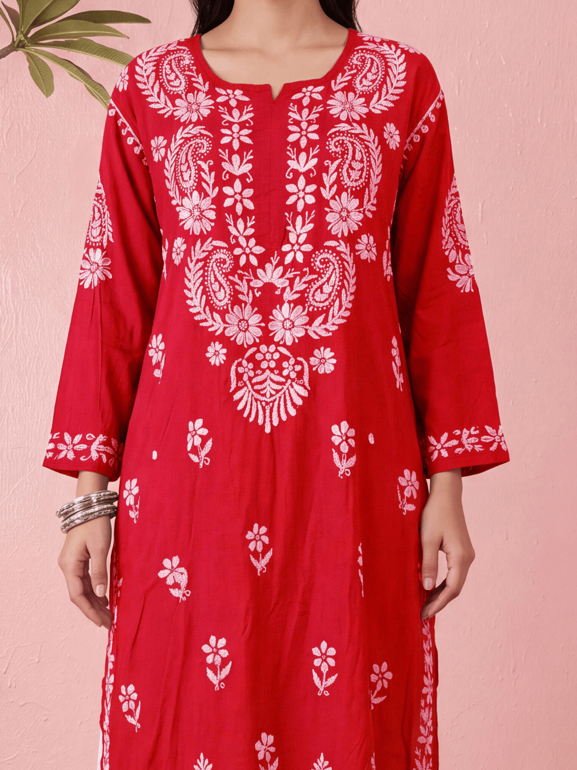 Niva Modal Straight Long Chikankari Kurti - Chowkhat Lifestyle