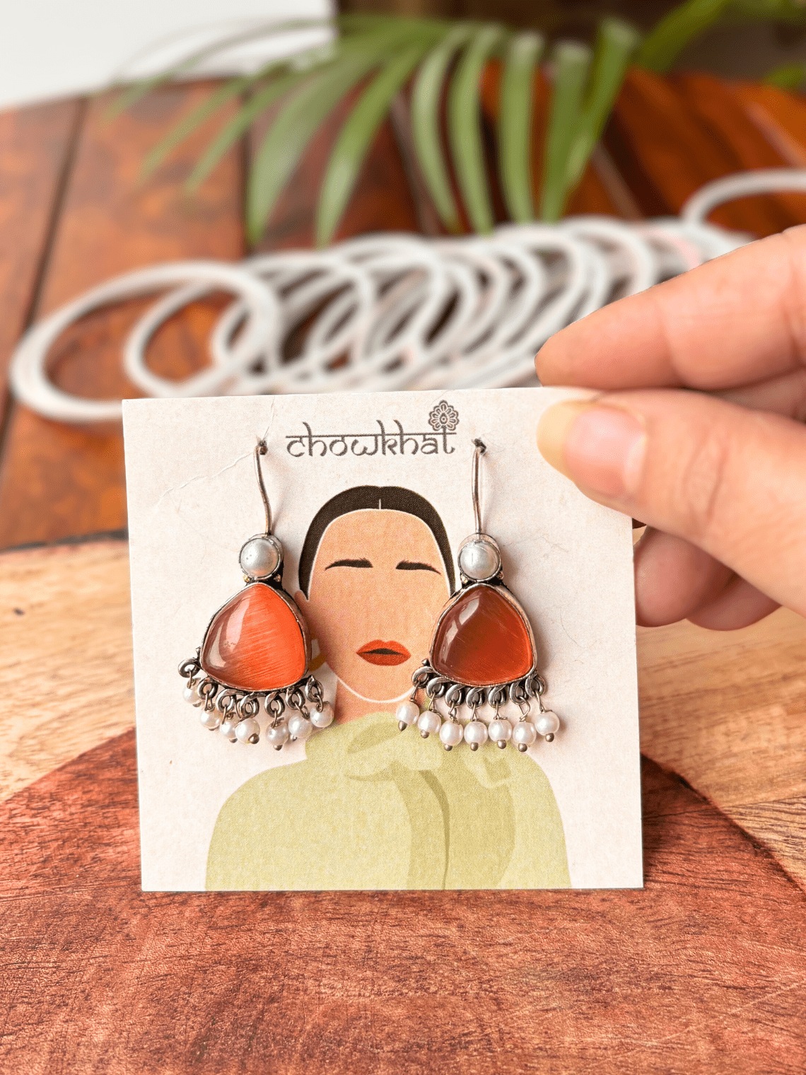 German Silver Hanging Pearl Earrings - Chowkhat Lifestyle