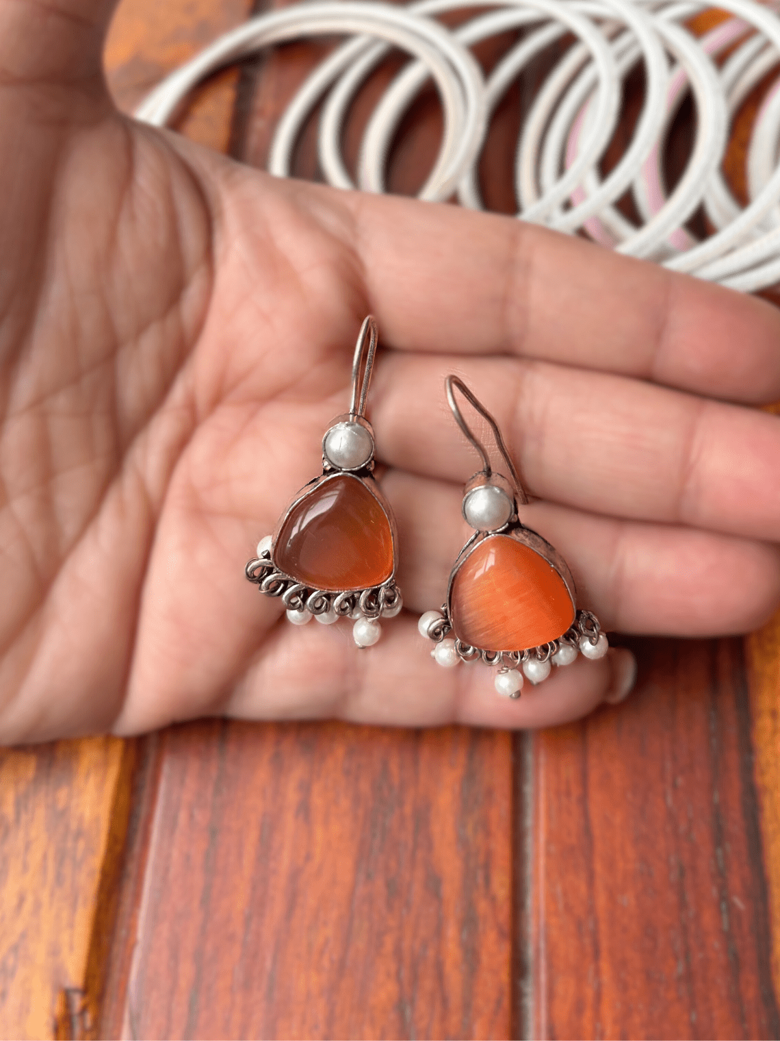 German Silver Hanging Pearl Earrings - Chowkhat Lifestyle
