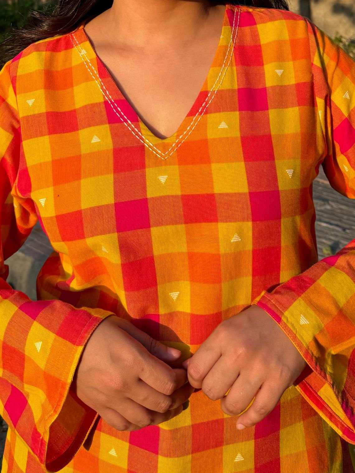 Katha Hand Embroidered Short Cotton Kurti - Chowkhat Lifestyle