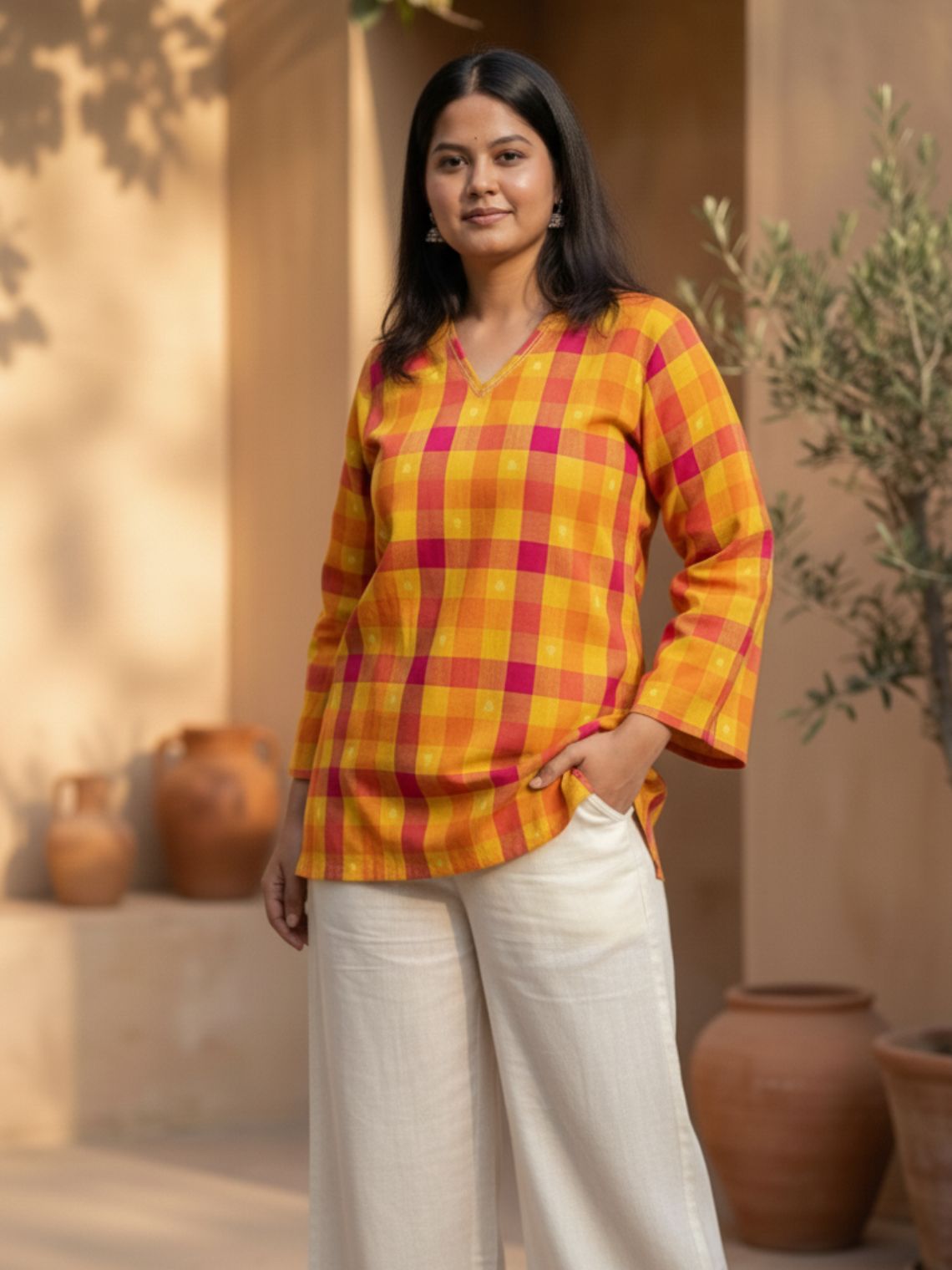 Katha Hand Embroidered Short Cotton Kurti - Chowkhat Lifestyle