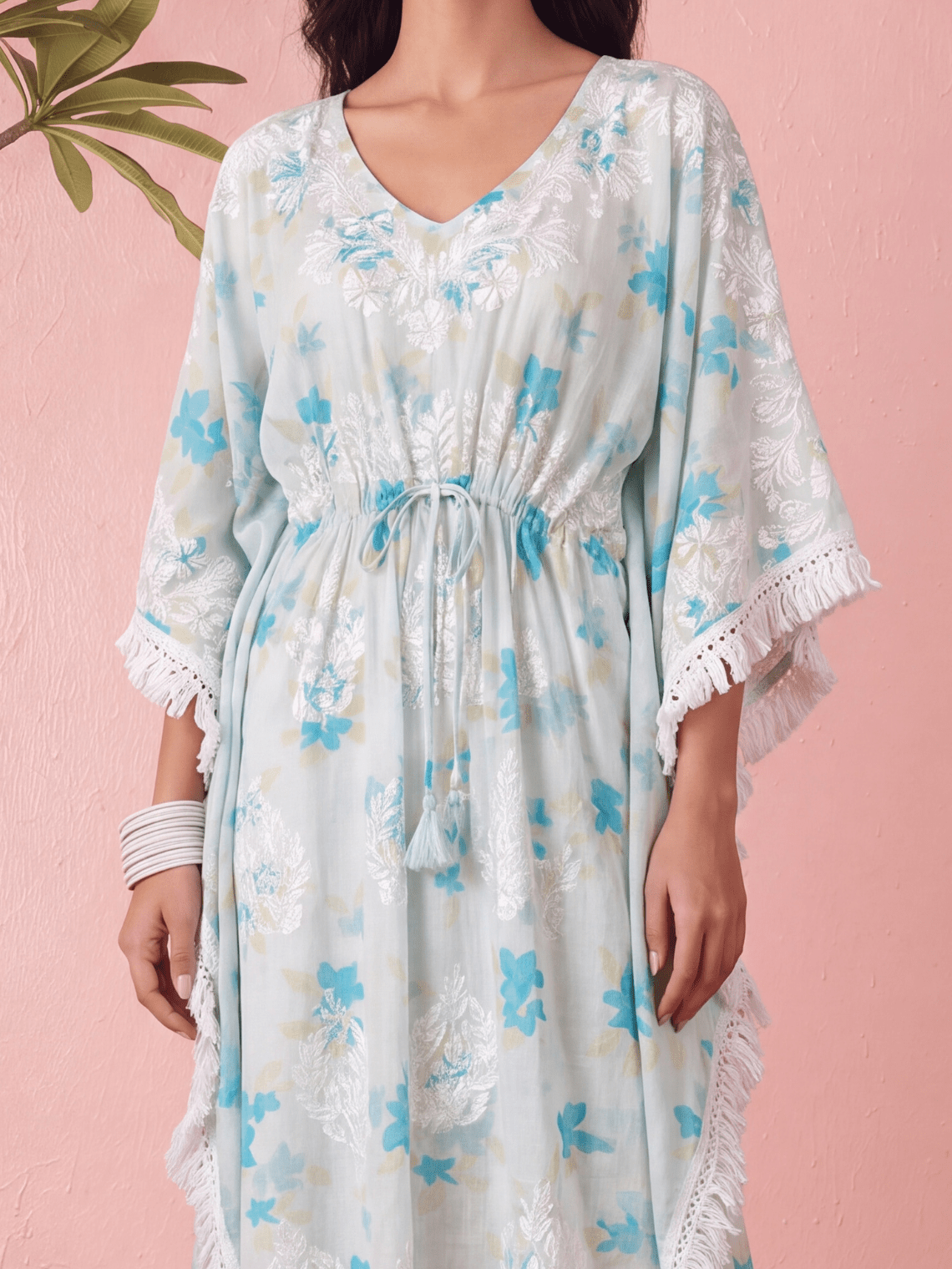 Vrinda Mul Cotton Long Chikankari Kaftan - Chowkhat Lifestyle