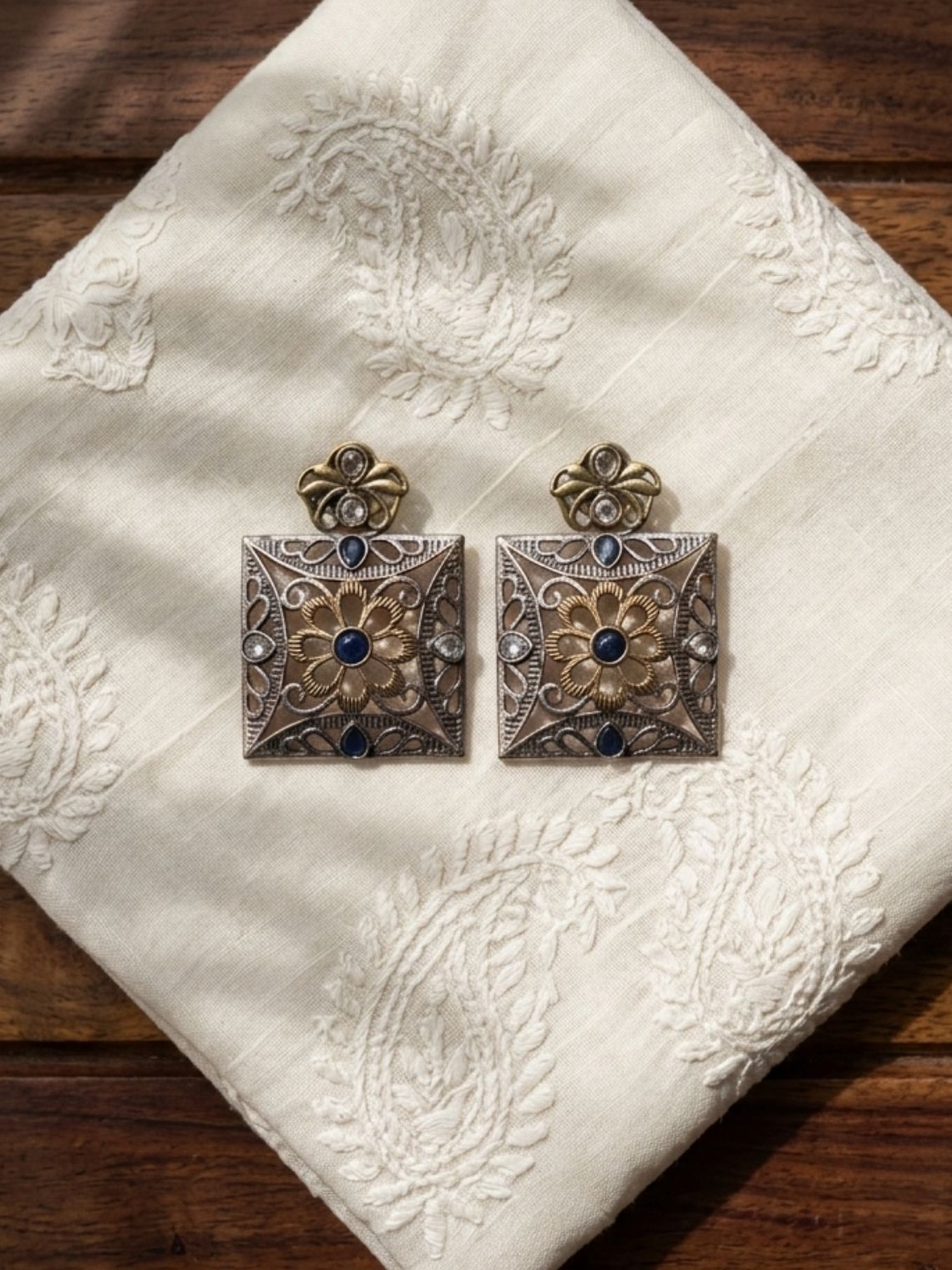 Dual Tone Charm Oxidised Earrings