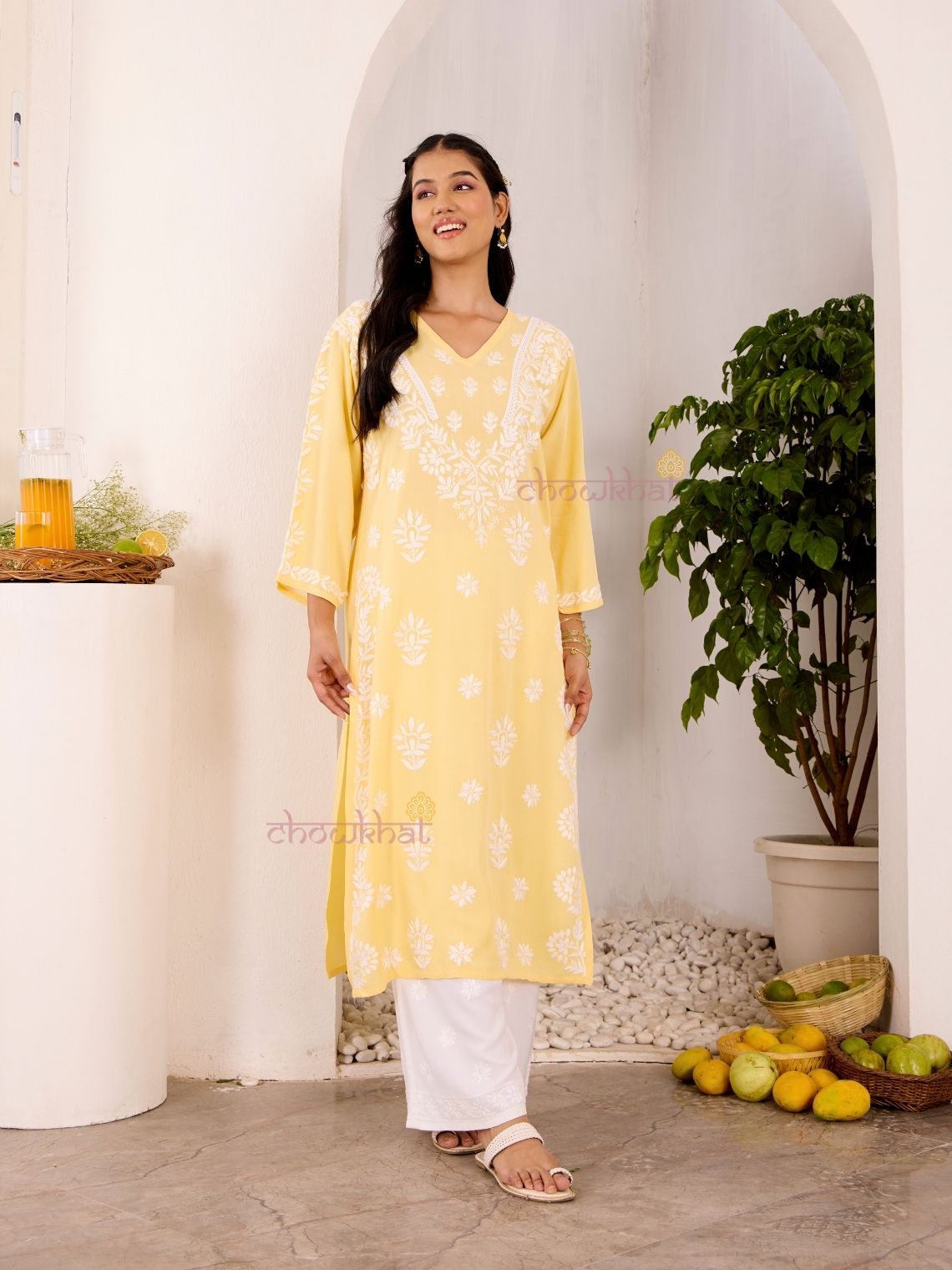 Navya Rayon  Straight Chikankari Kurti with Lace