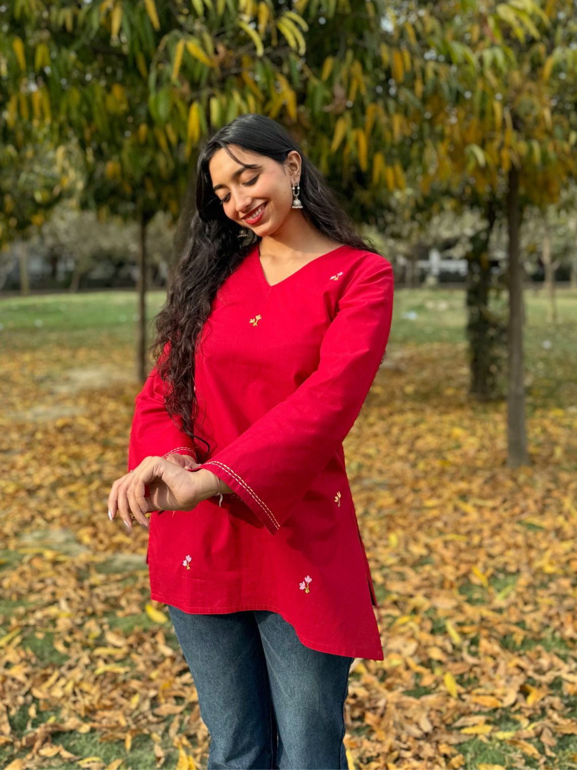 Kumkum Hand Embroidered Short Cotton Kurti - Chowkhat Lifestyle