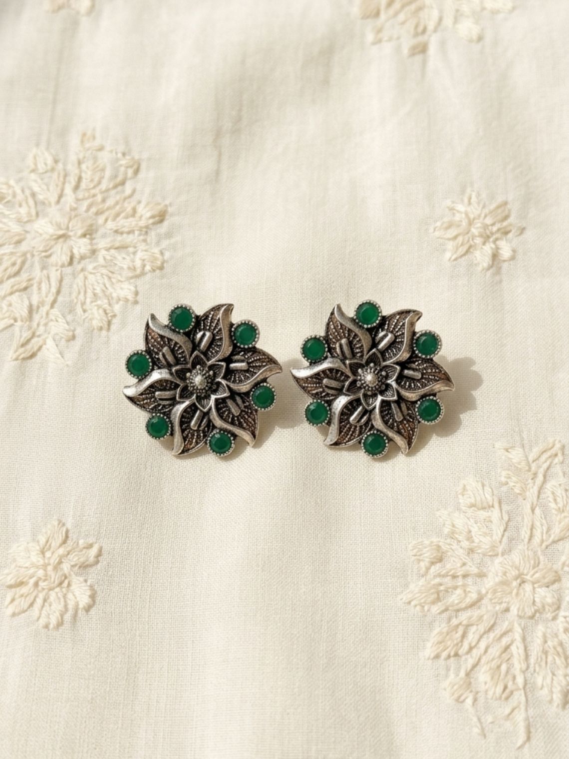 Flower German Oxidised Earrings - Chowkhat Lifestyle