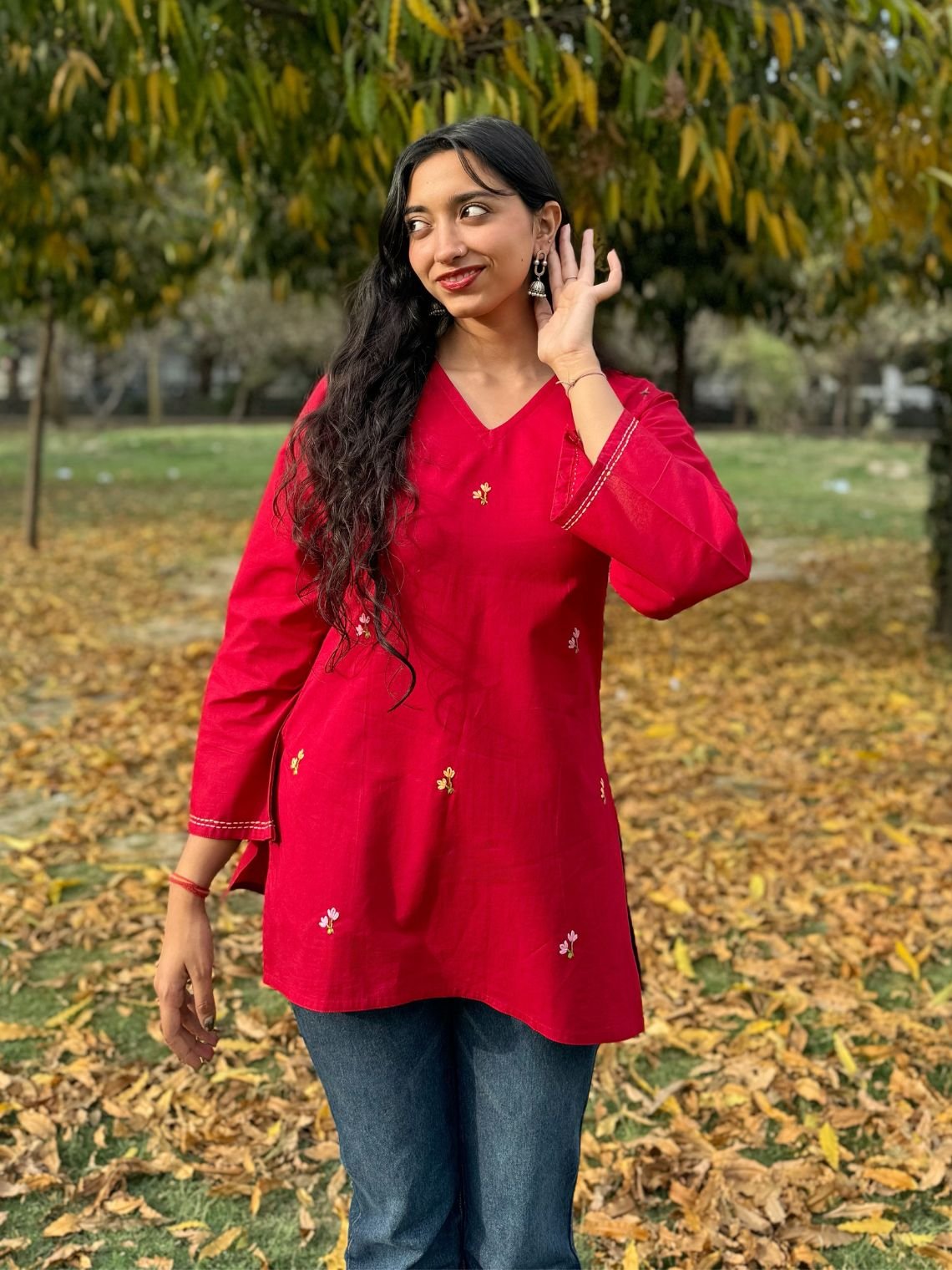 Kumkum Hand Embroidered Short Cotton Kurti - Chowkhat Lifestyle