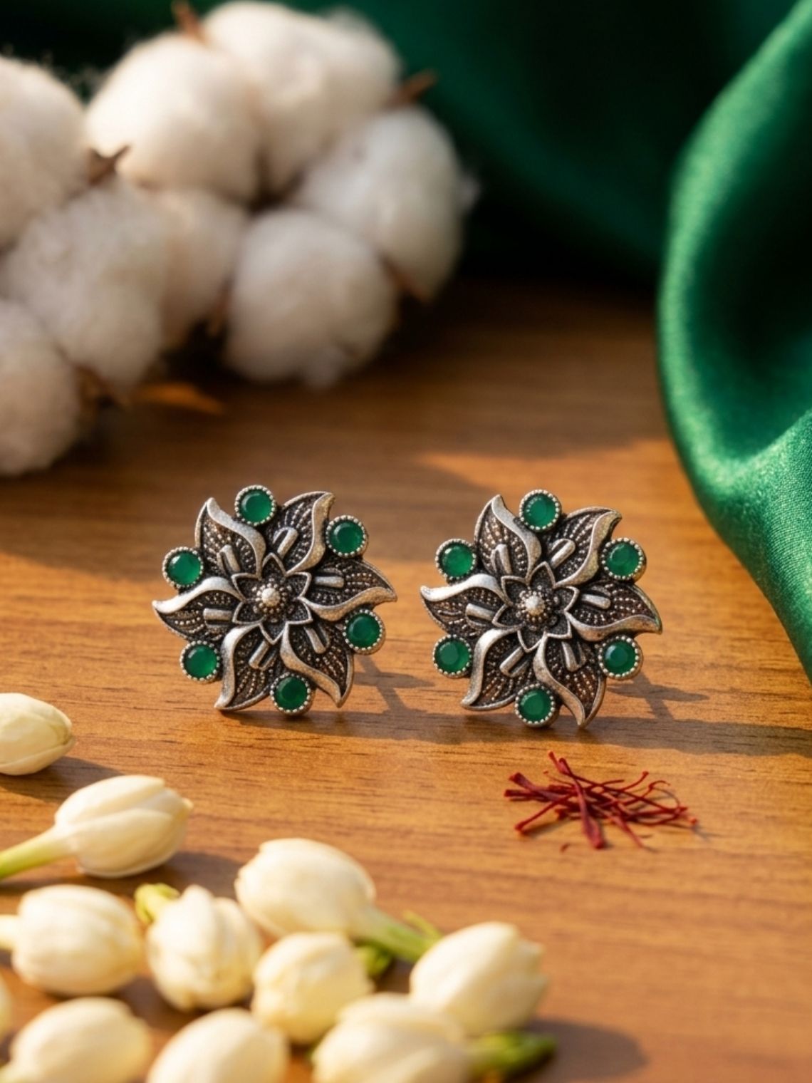 Flower German Oxidised Earrings - Chowkhat Lifestyle
