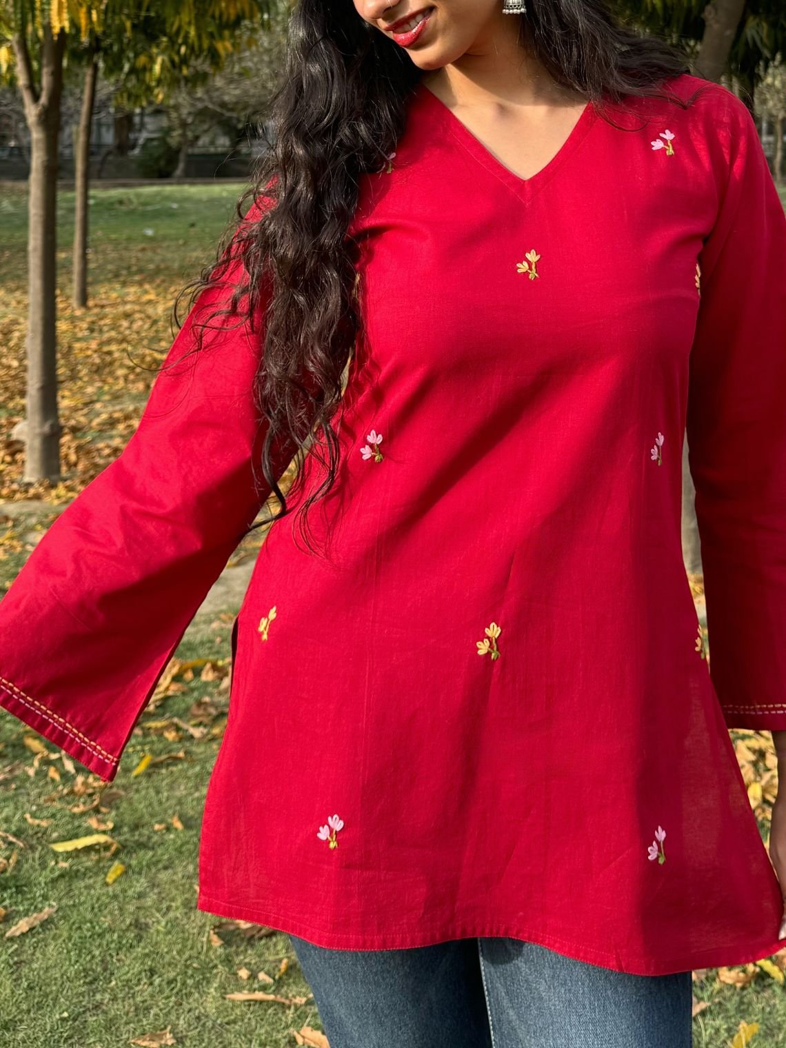 Kumkum Hand Embroidered Short Cotton Kurti - Chowkhat Lifestyle