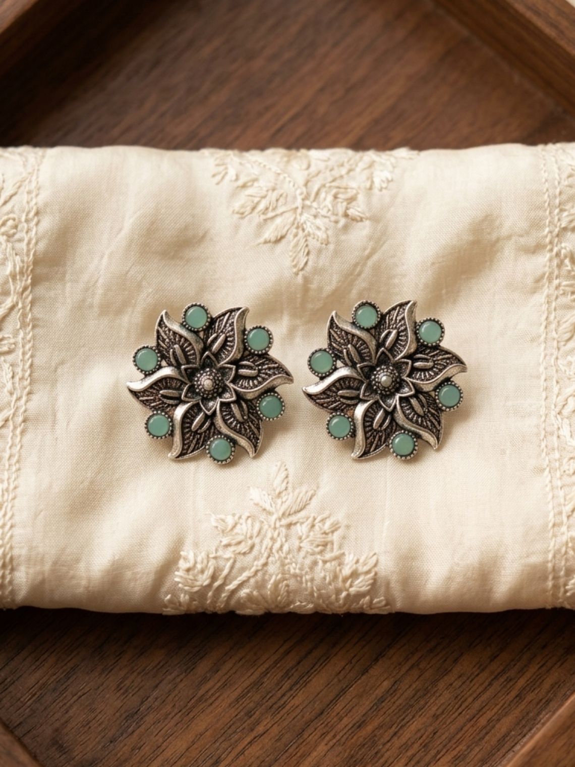 Flower German Oxidised Earrings - Chowkhat Lifestyle