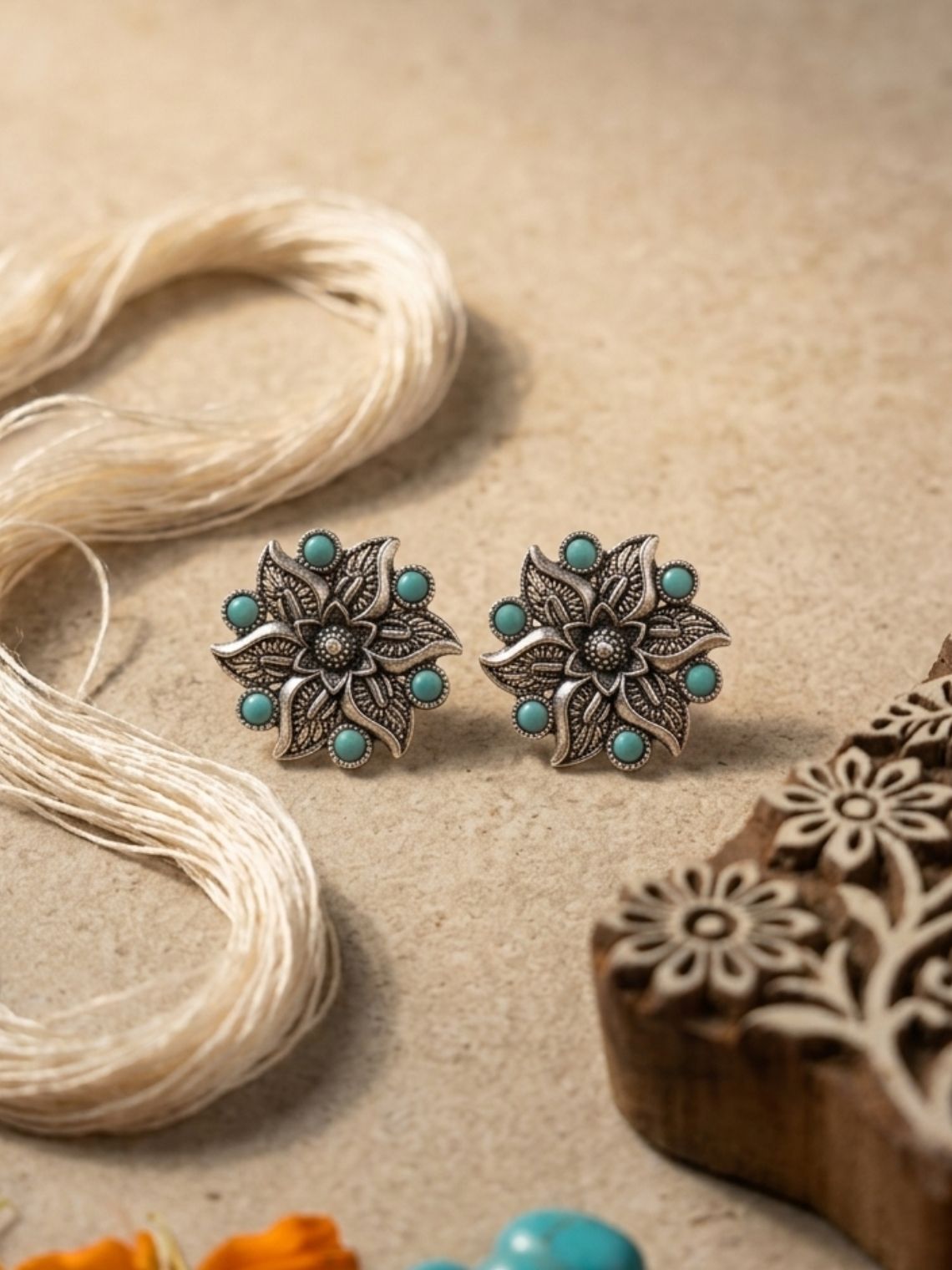 Flower German Oxidised Earrings - Chowkhat Lifestyle