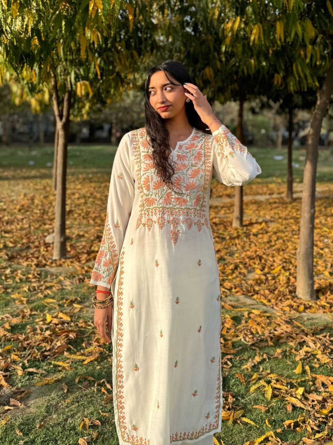 Phool Premium Chanderi Straight Chikankari Kurti - Chowkhat Lifestyle