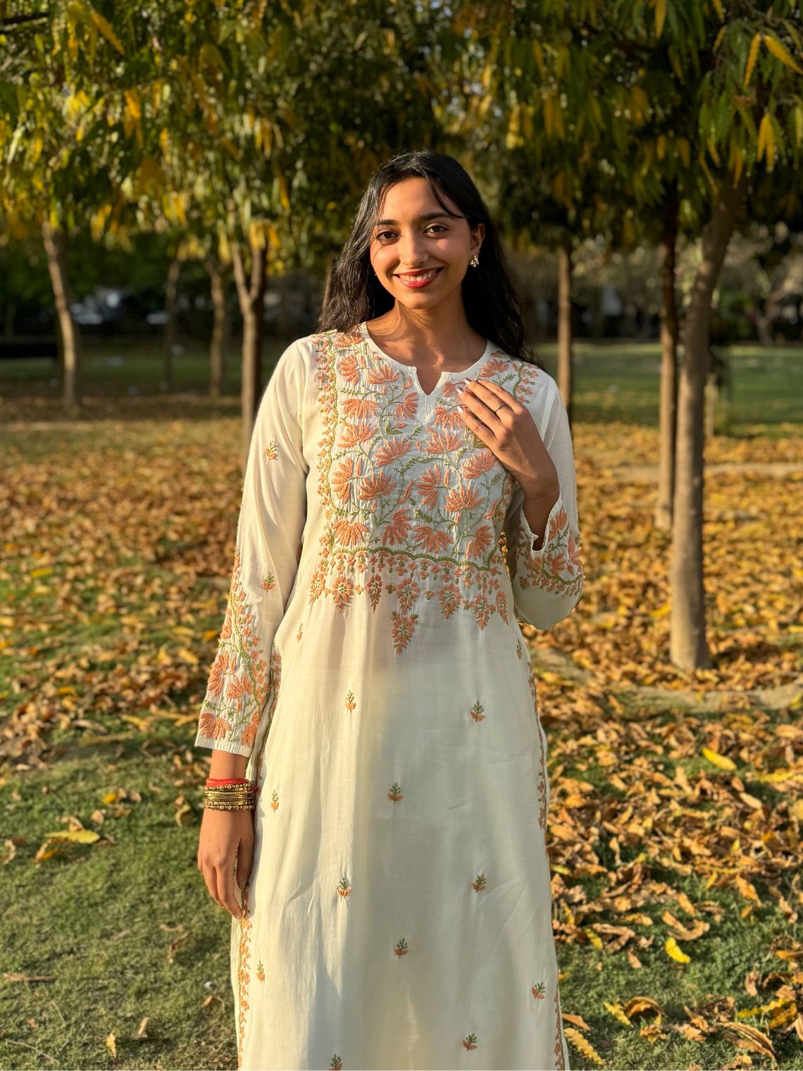 Phool Premium Chanderi Straight Chikankari Kurti - Chowkhat Lifestyle