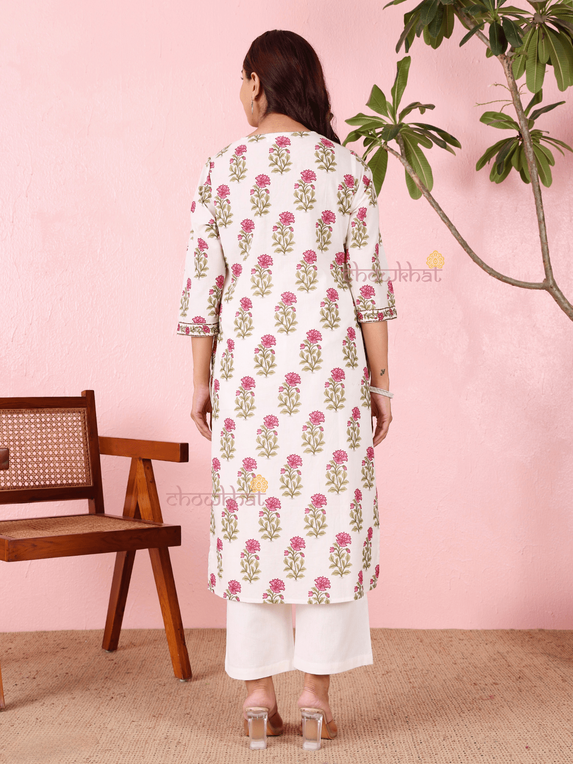 Akrita Cotton Hand Printed Straight Kurti With Handwork - Chowkhat Lifestyle
