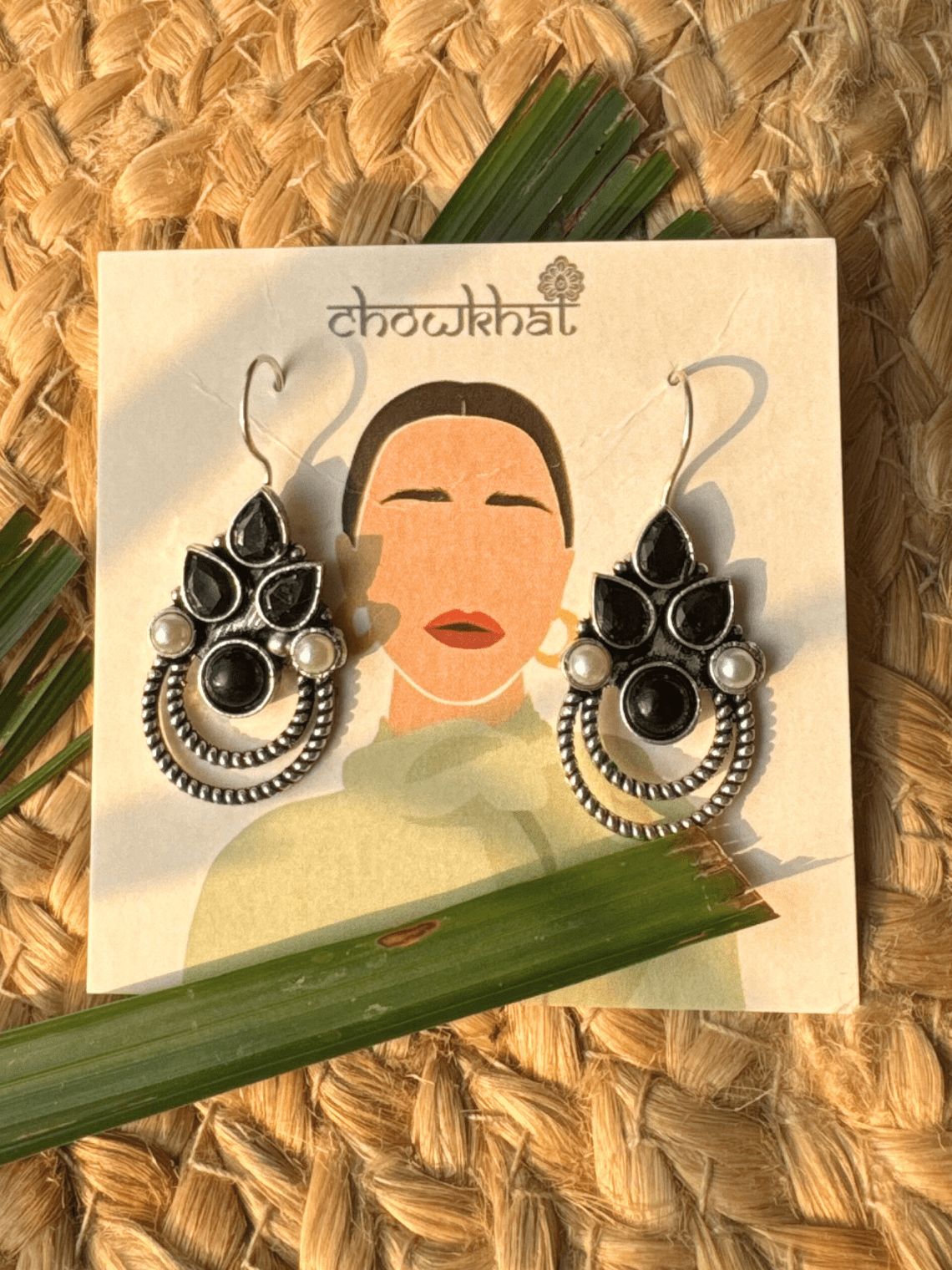 Polki German Silver Earrings with Pearl - Chowkhat Lifestyle