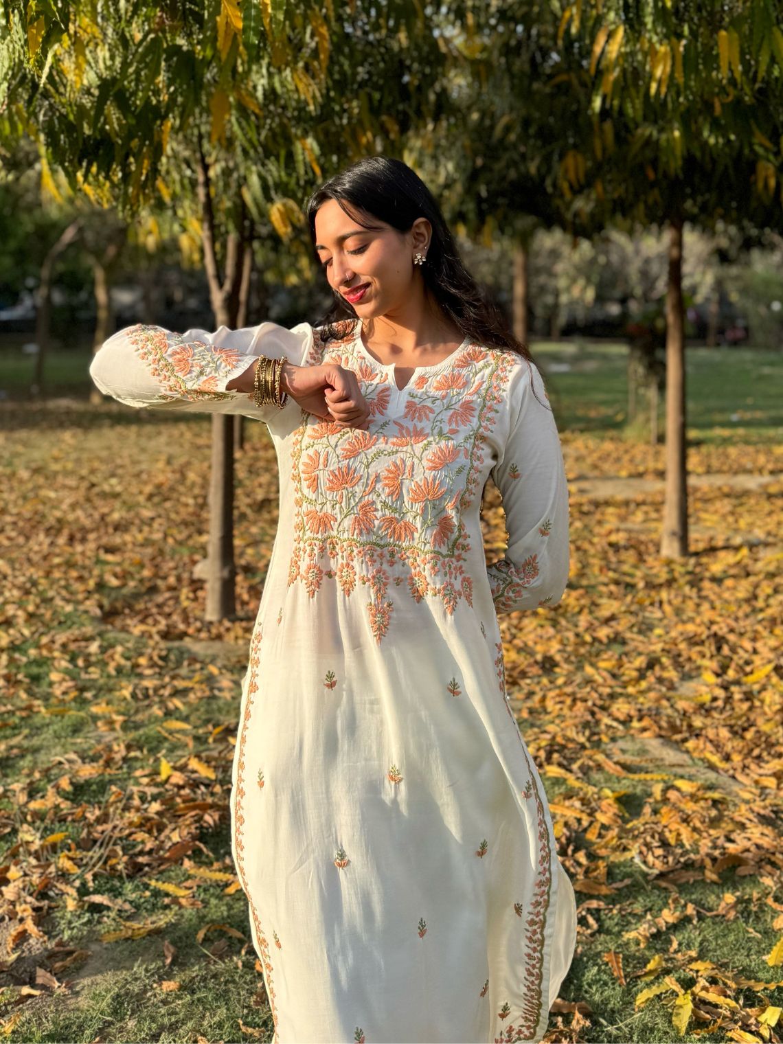 Phool Premium Chanderi Straight Chikankari Kurti - Chowkhat Lifestyle