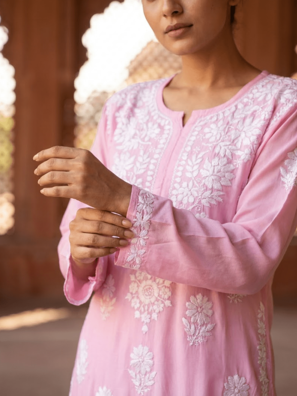 Krisha Modal Straight Long Chikankari Kurti - Chowkhat Lifestyle