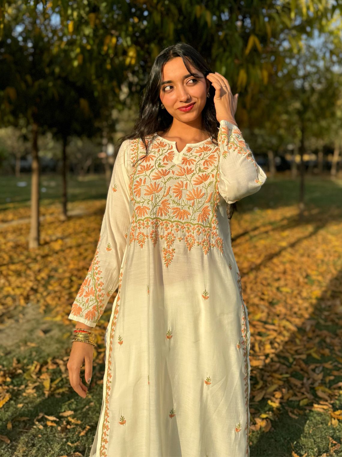 Phool Premium Chanderi Straight Chikankari Kurti - Chowkhat Lifestyle