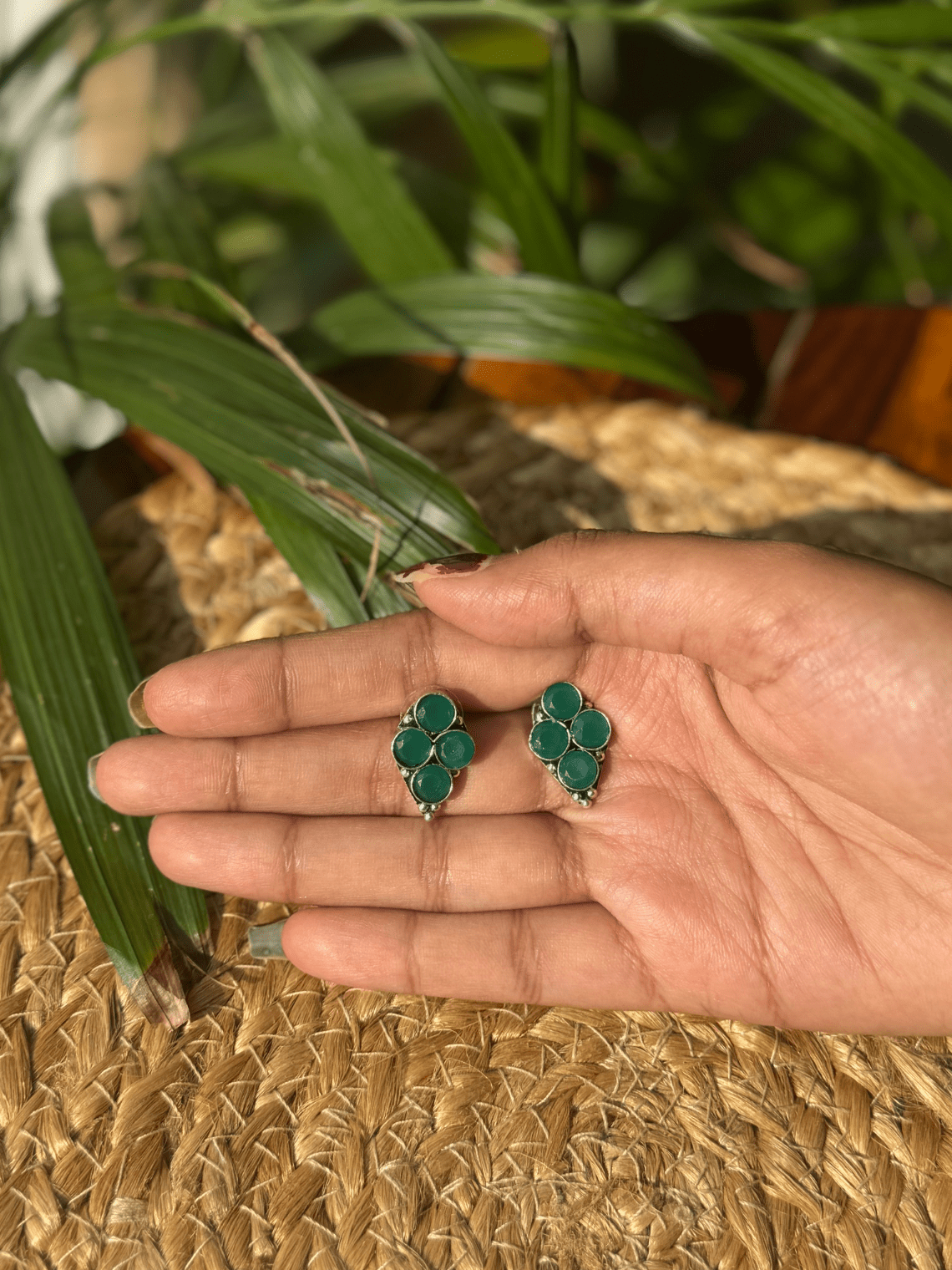 German Silver Polki Stud Earrings - Chowkhat Lifestyle