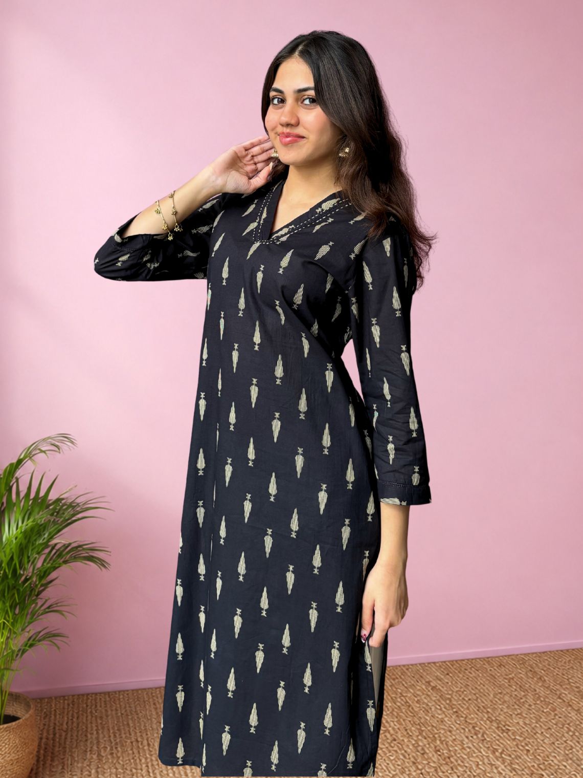 Meher Hand Printed Cotton Kurti With Handwork - Chowkhat Lifestyle