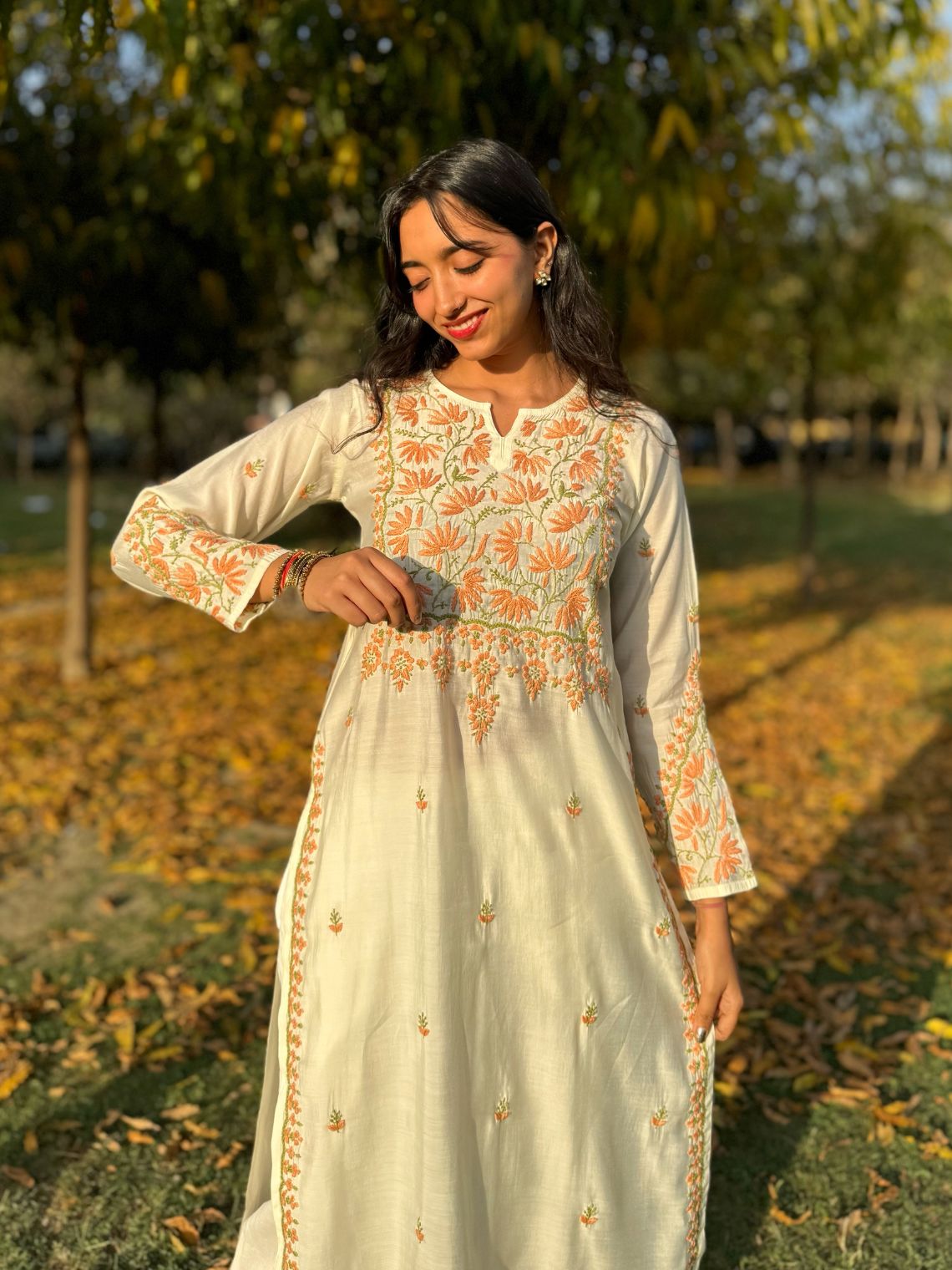 Phool Premium Chanderi Straight Chikankari Kurti - Chowkhat Lifestyle