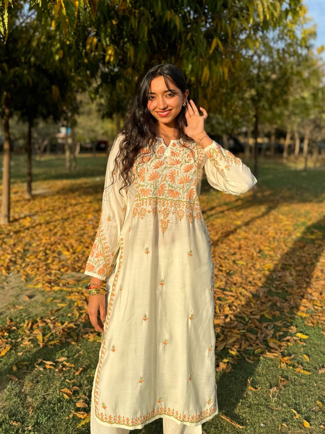 Phool Premium Chanderi Straight Chikankari Kurti - Chowkhat Lifestyle