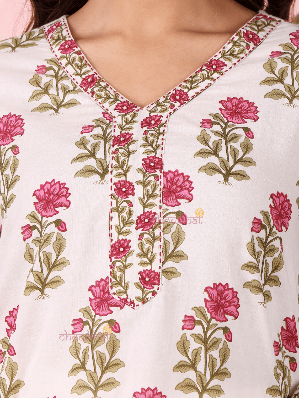 Akrita Cotton Hand Printed Straight Kurti With Handwork - Chowkhat Lifestyle