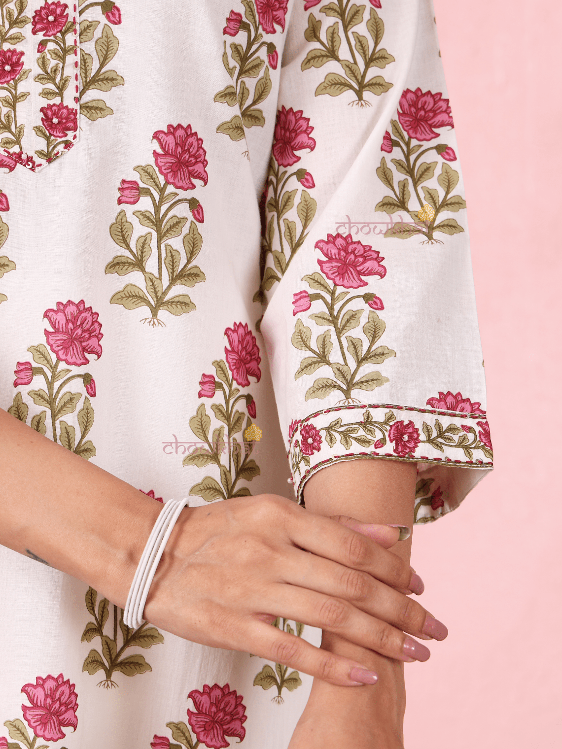 Akrita Cotton Hand Printed Straight Kurti With Handwork - Chowkhat Lifestyle