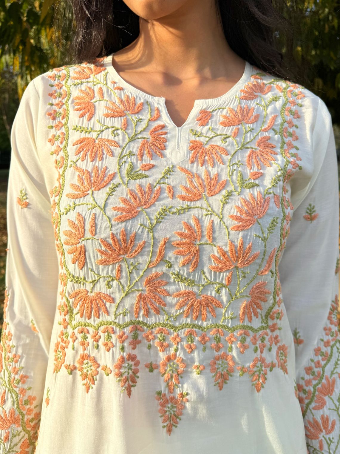 Phool Premium Chanderi Straight Chikankari Kurti - Chowkhat Lifestyle