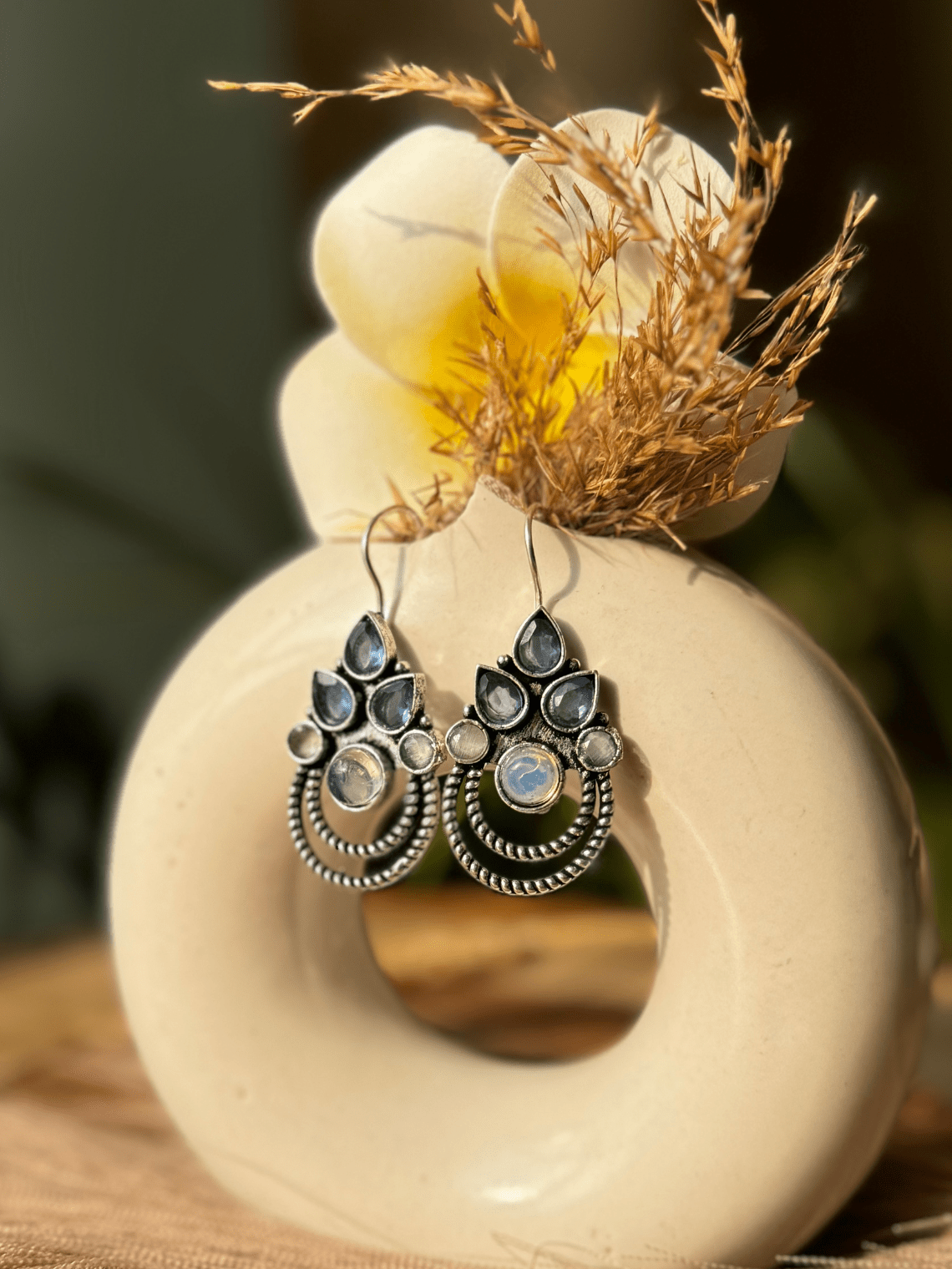 Polki German Silver Earrings with Pearl - Chowkhat Lifestyle