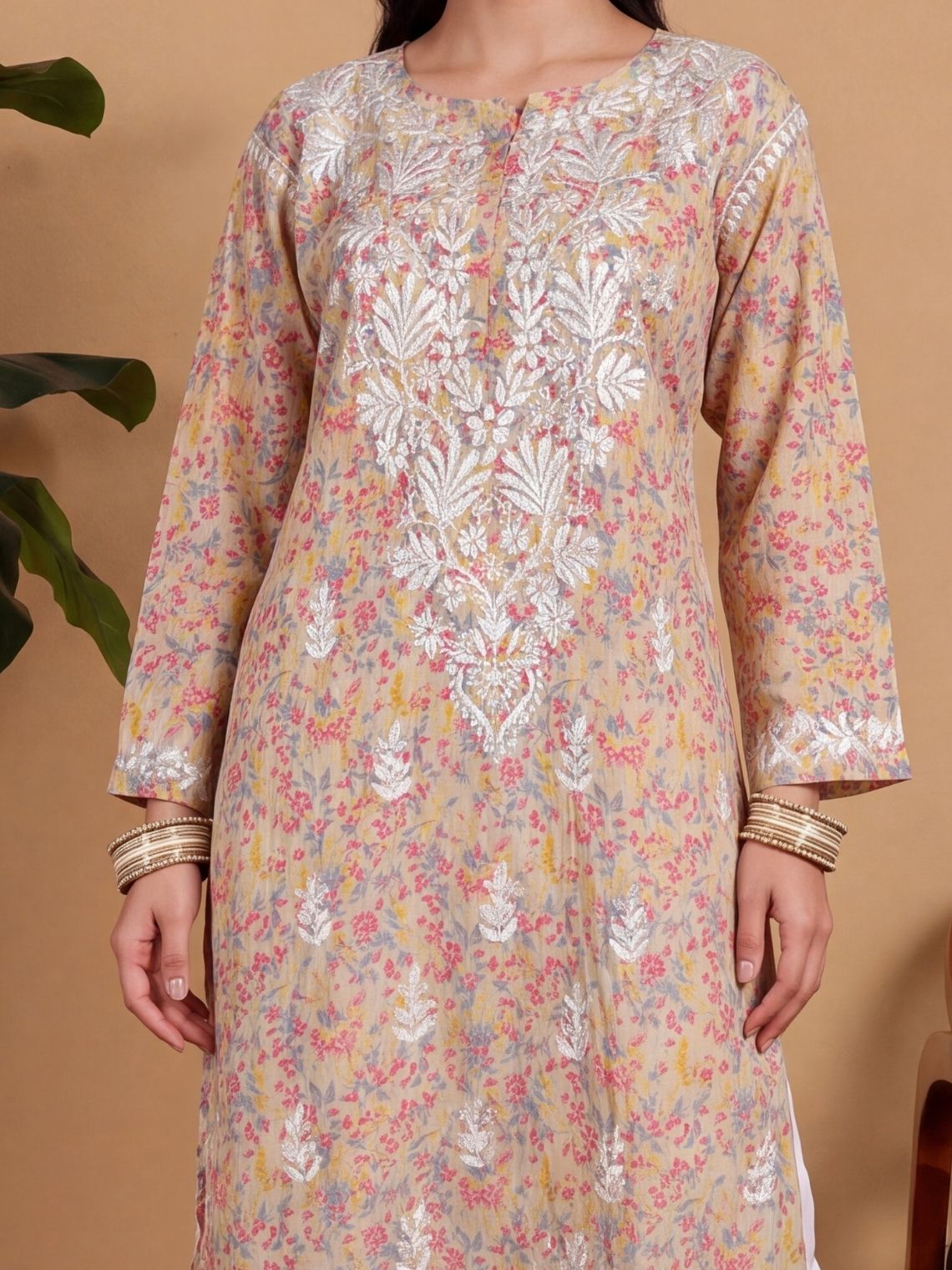 Nandini Cotton Straight Long Chikankari Kurti - Chowkhat Lifestyle