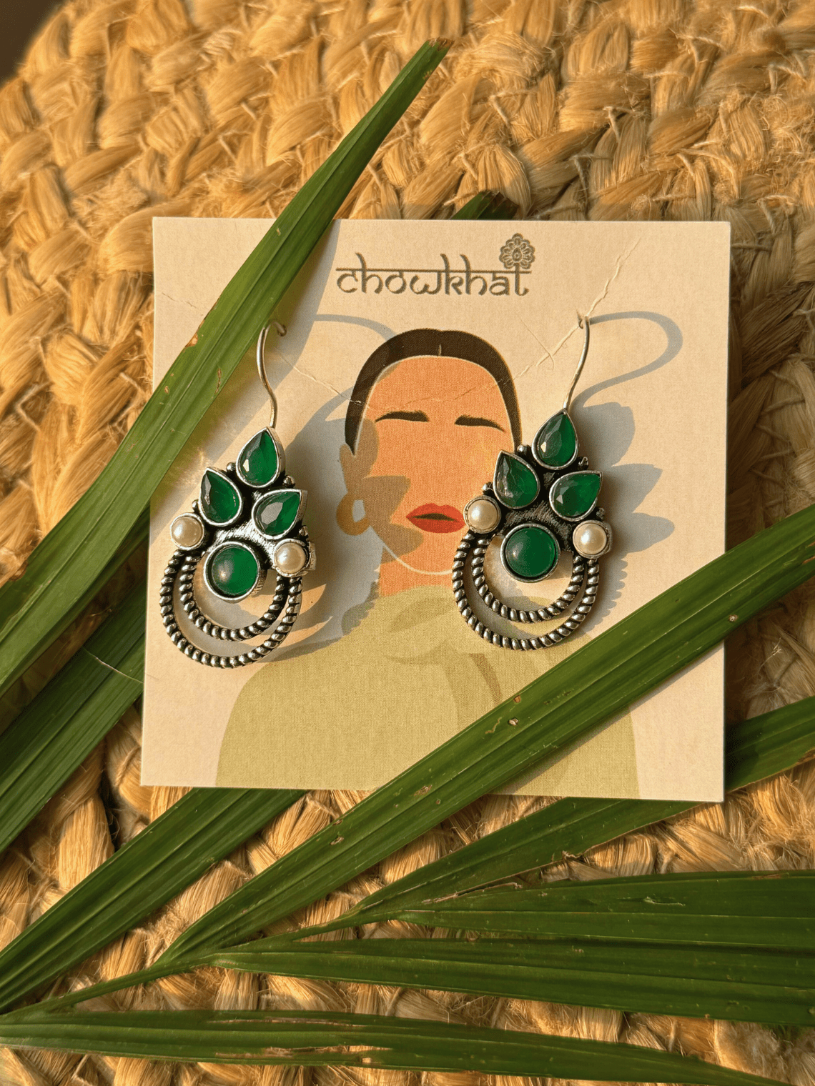 Polki German Silver Earrings with Pearl - Chowkhat Lifestyle