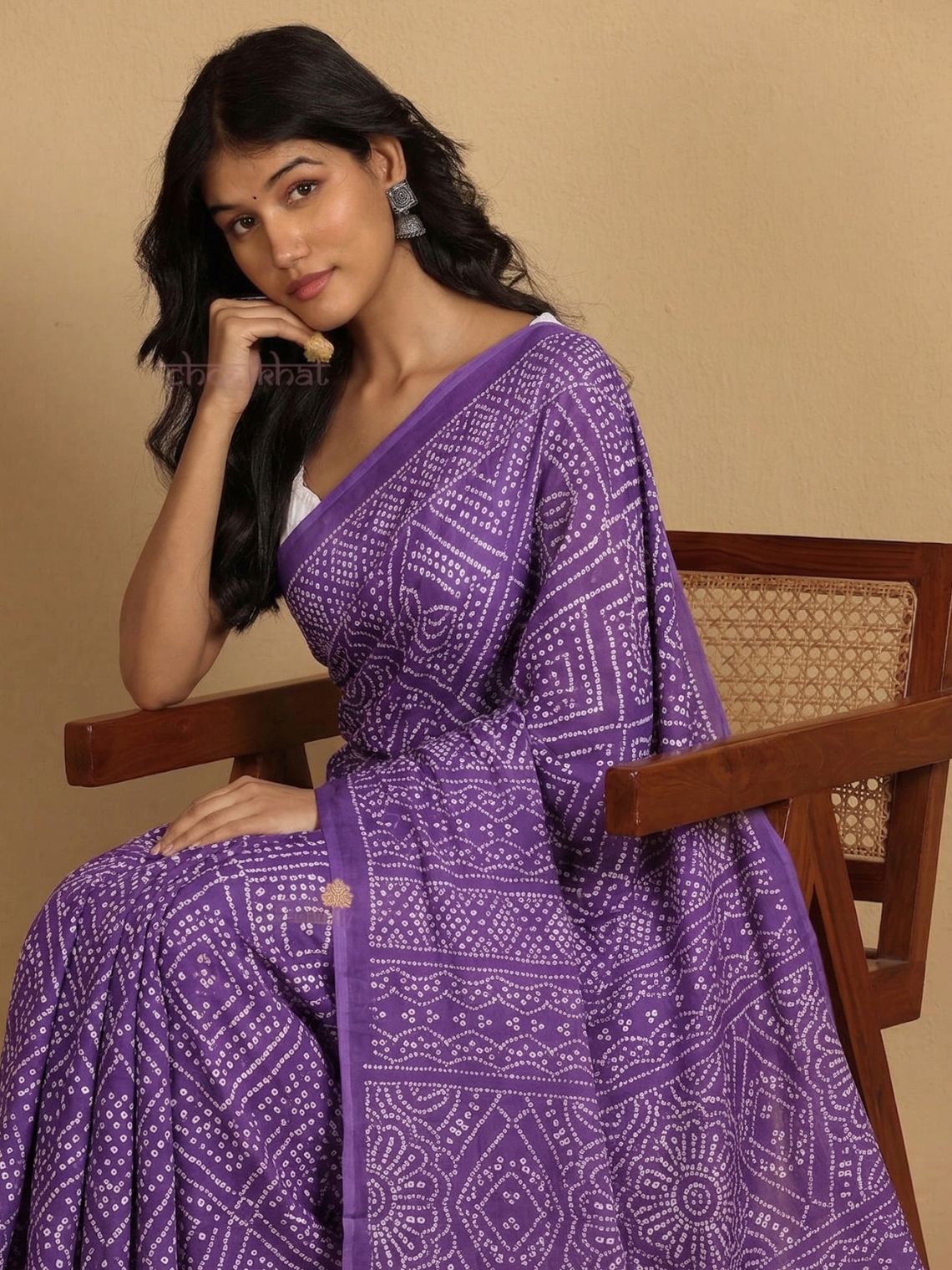 Gul Pre- Draped Hand Printed Mul Cotton Saree