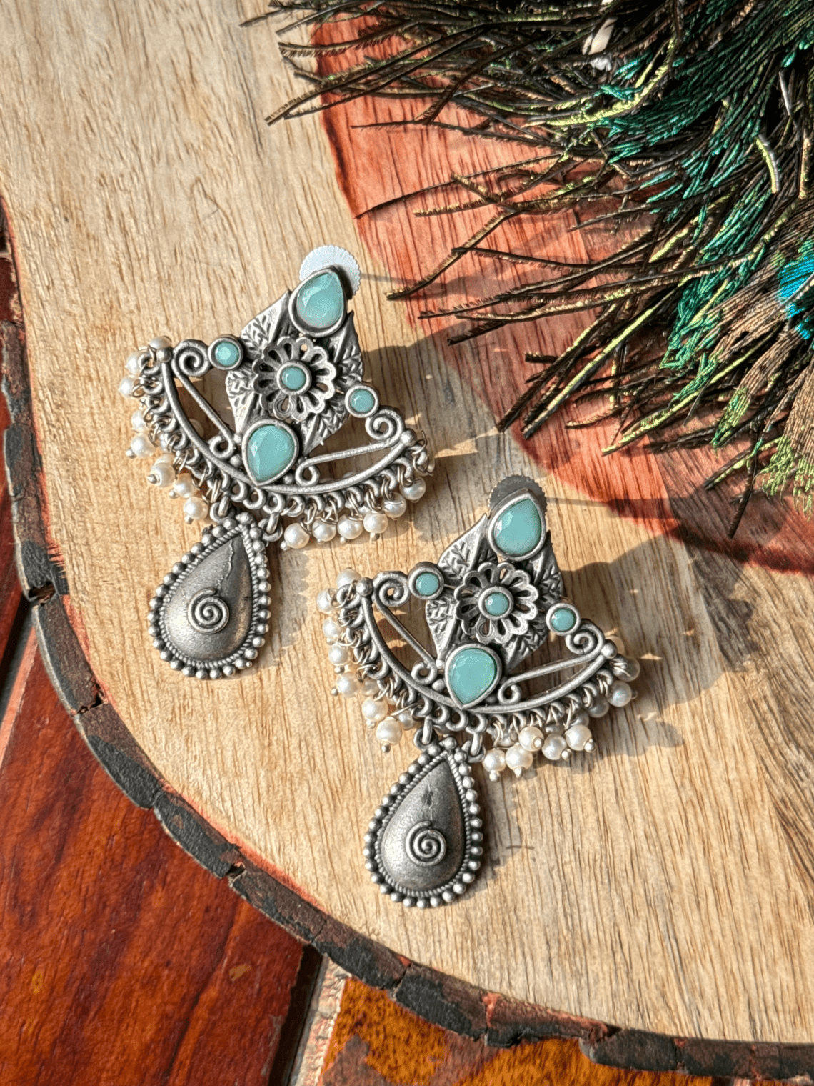 German Silver Flower Oxidised Earrings - Chowkhat Lifestyle